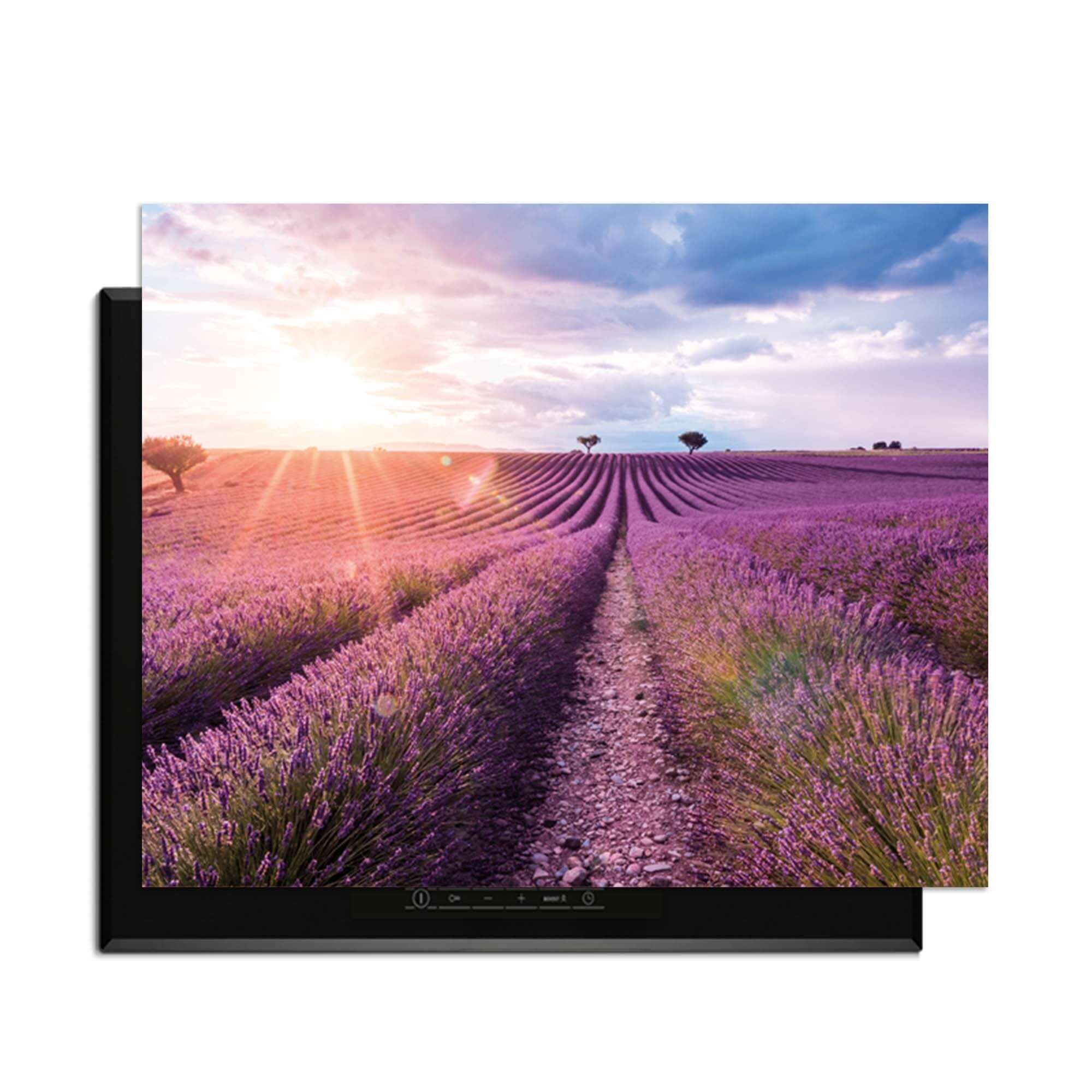 Lavender Horizon - Herdabdeckplatte mit wunderschönem Blick auf Lavendelfelder und Sonnenuntergang.