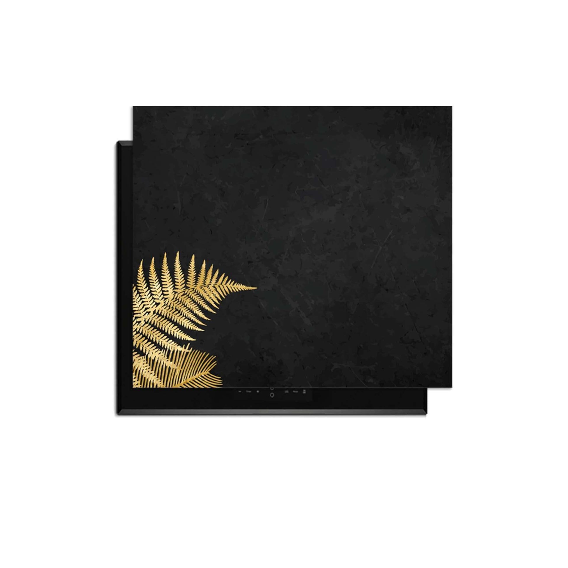 Golden Fern Touch - Herdabdeckplatte mit goldenen Farnen auf schwarzem Hintergrund.