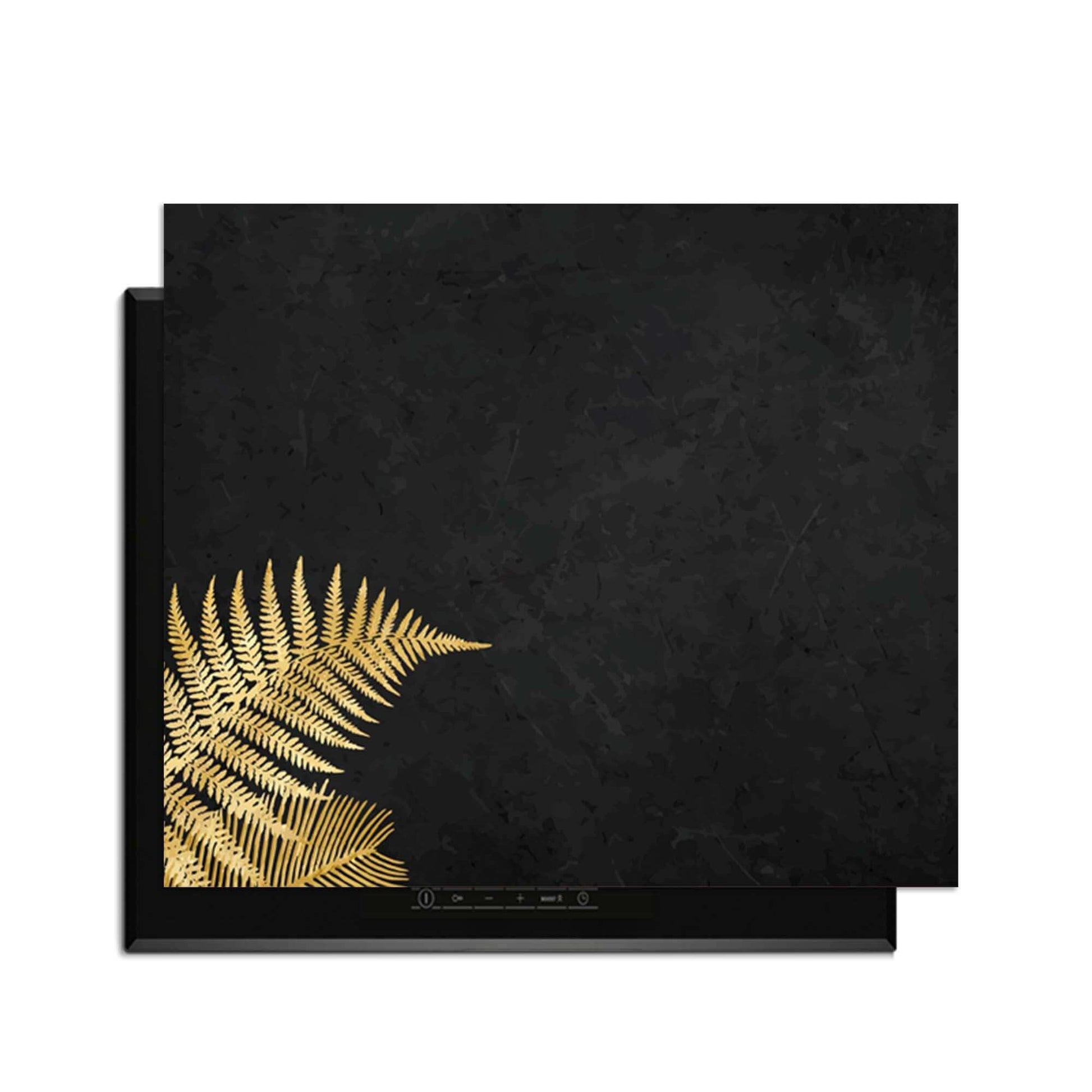 Golden Fern Touch - Herdabdeckplatte mit goldenen Farnen auf schwarzem Hintergrund für ein luxuriöses Aussehen.