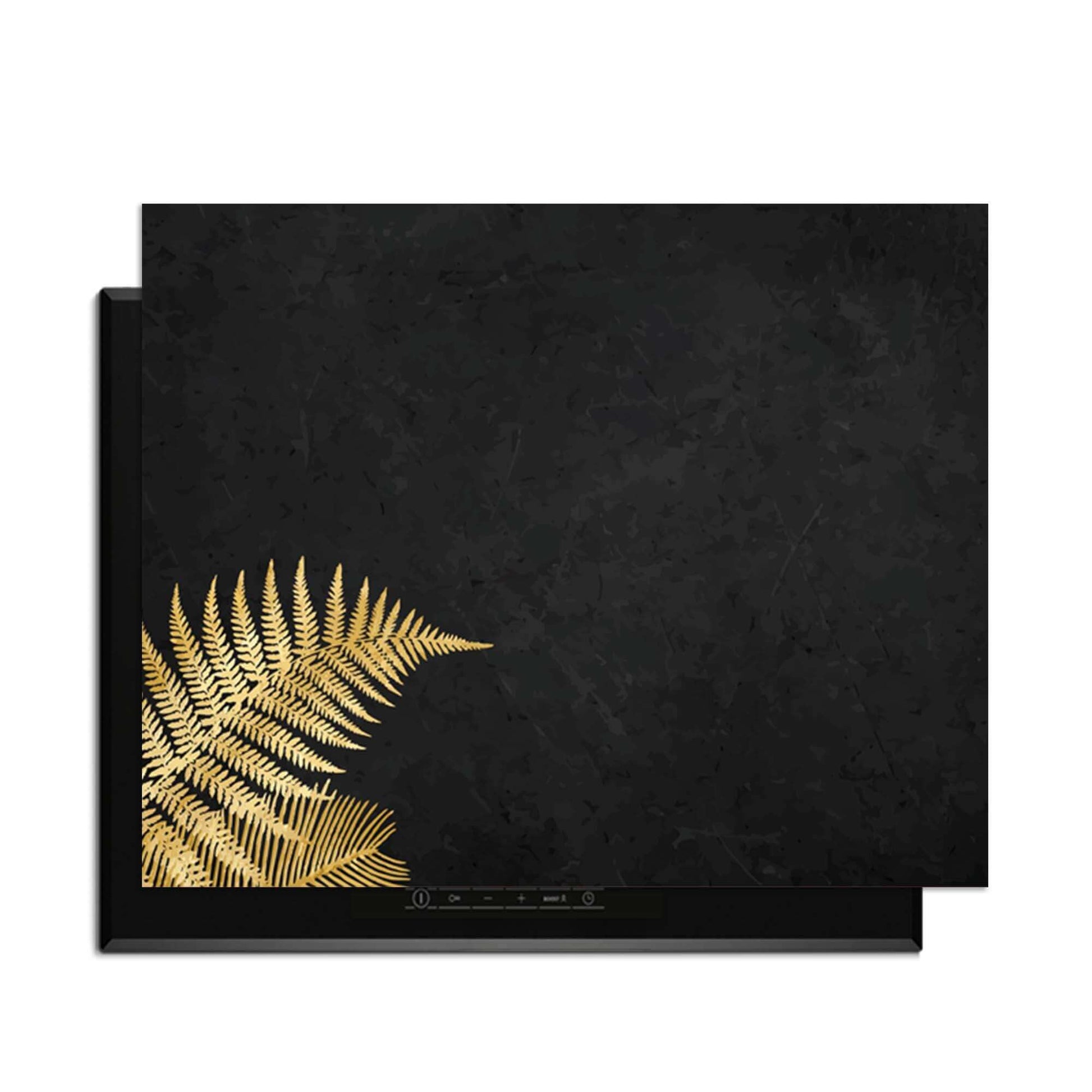 Golden Fern Touch - Herdabdeckplatte mit goldenen Farnen auf schwarzem Hintergrund für einen luxuriösen Küchenlook.