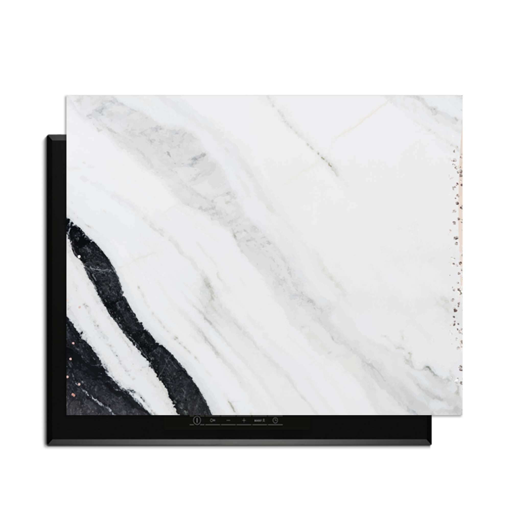Marble Blush - Herdabdeckplatte mit luxuriöser Marmoroptik in Blush und bronzefarbenen Details für eleganten Küchenschutz.