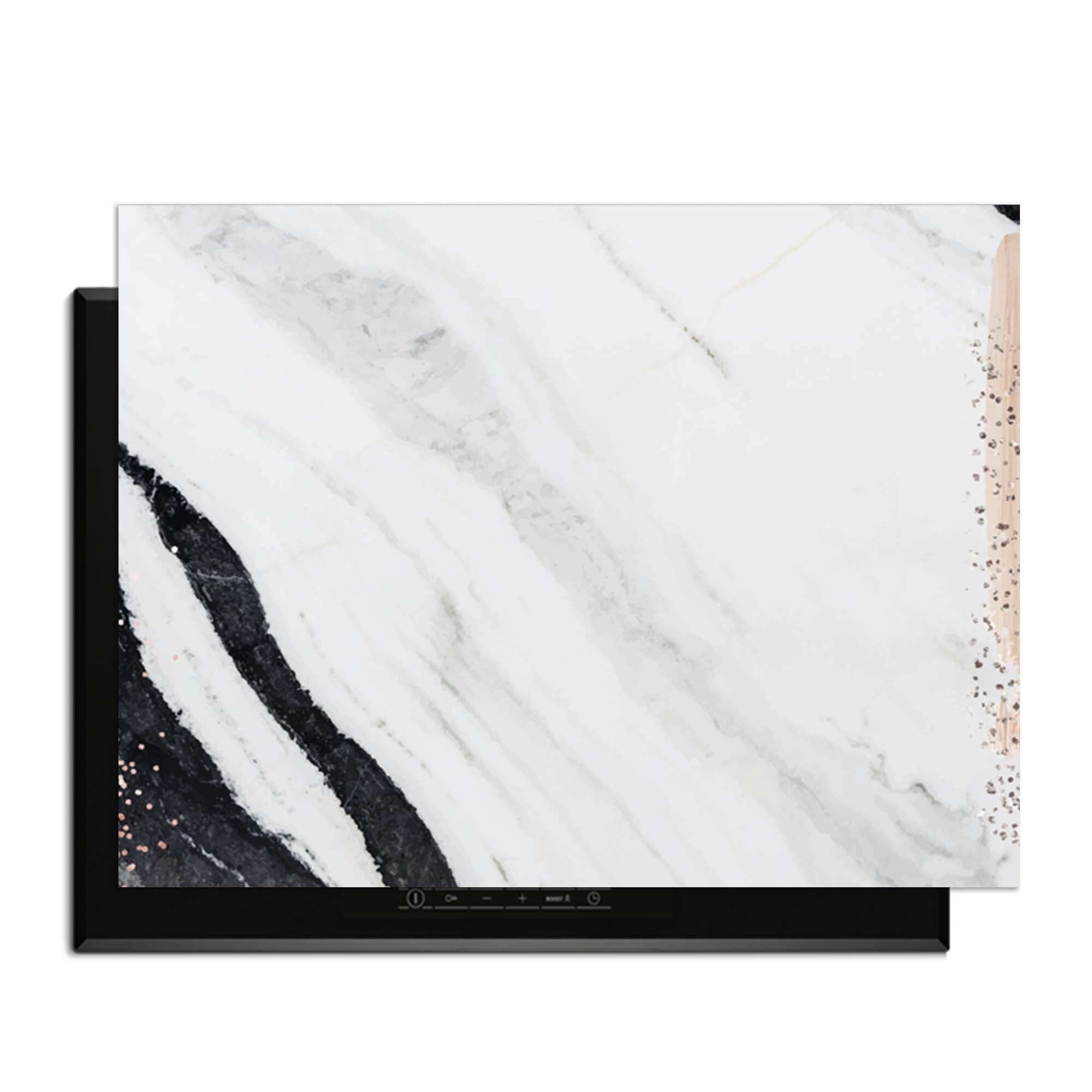 Marble Blush - Herdabdeckplatte mit luxuriöser Marmoroptik und Details in Blush und Bronze für stilvollen Küchenschutz.