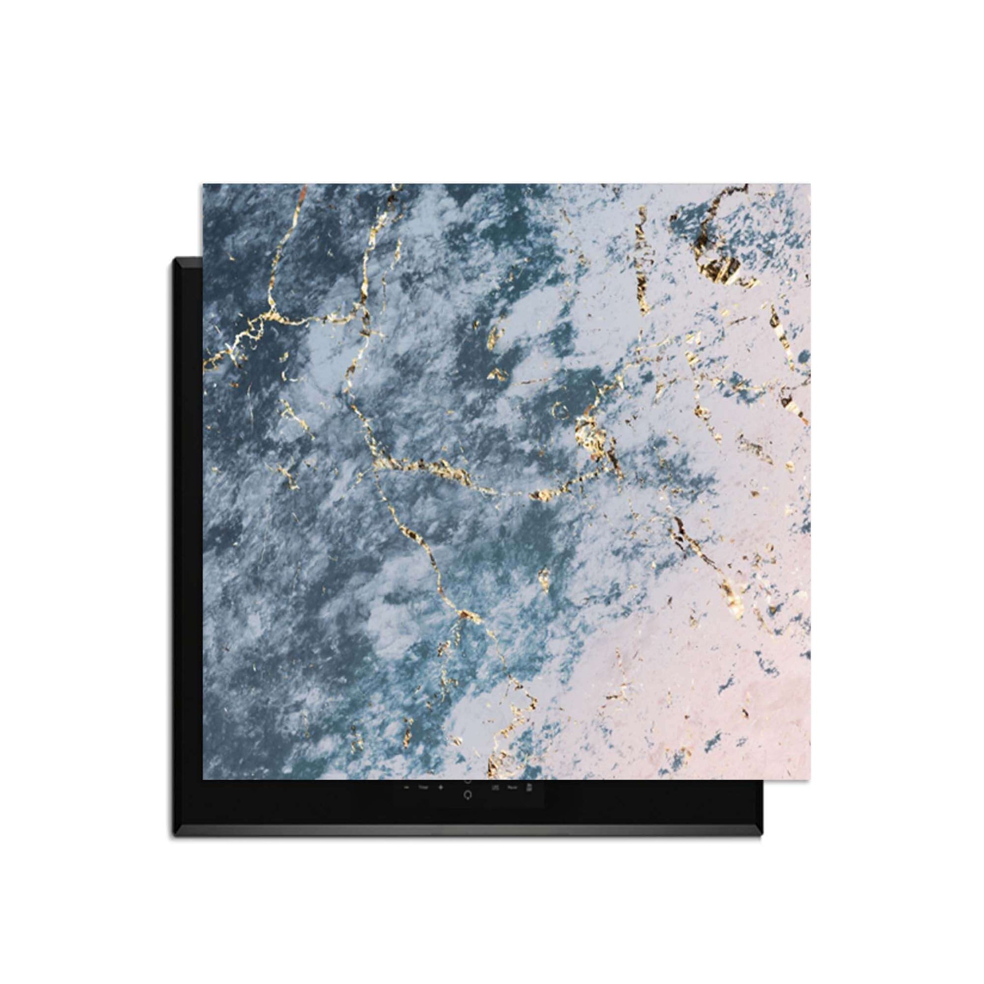 Elegant Ocean Marble - Herdabdeckplatte mit einzigartigem Marmormuster in Blau- und Rosatönen mit goldenen Adern.
