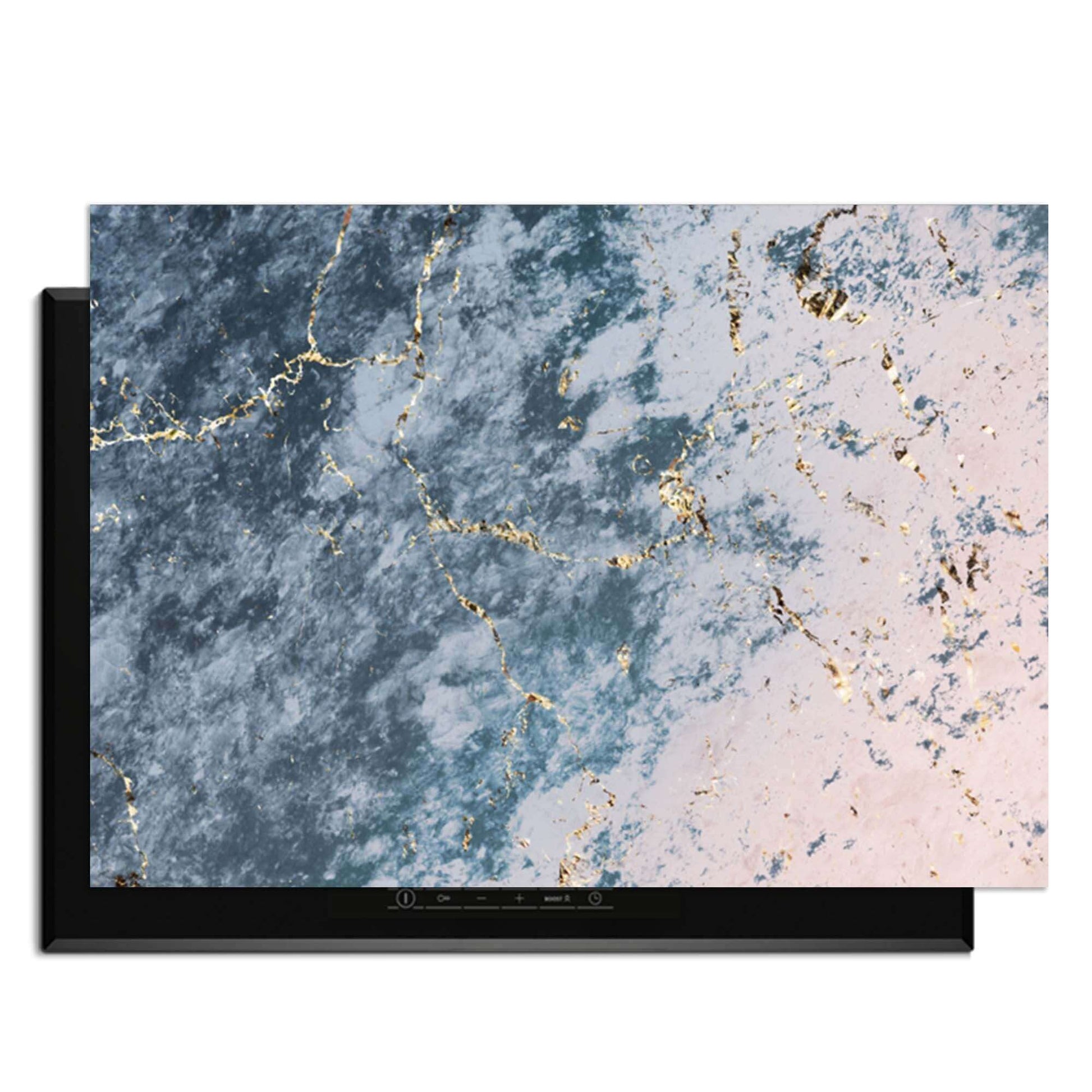 Elegantes Ocean Marble - Herdabdeckplatte mit blauem und rosa Marmormuster und goldenen Adern.
