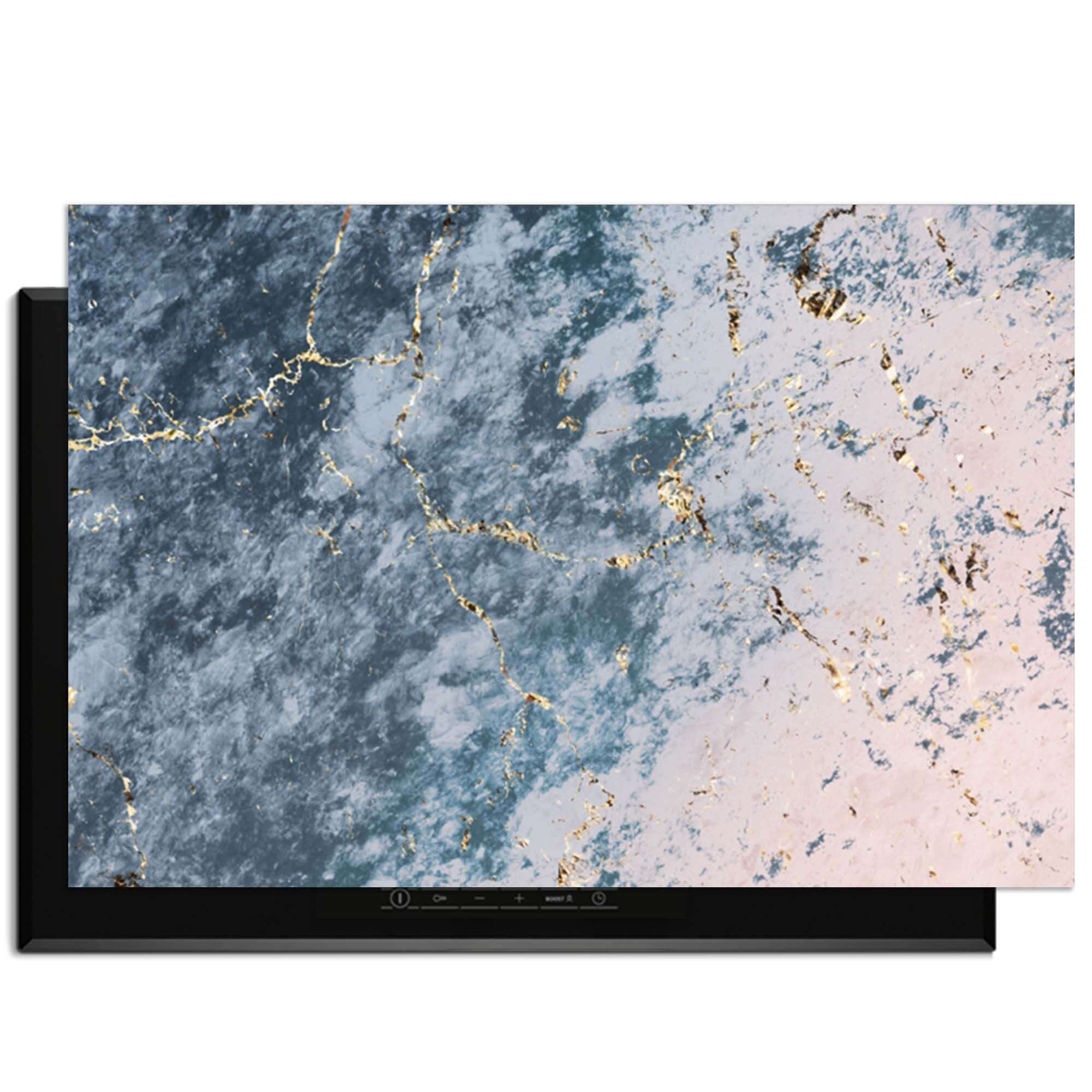Elegantes Ocean Marble - Herdabdeckplatte mit blauem und rosa Marmormuster und goldenen Adern für die Küche.