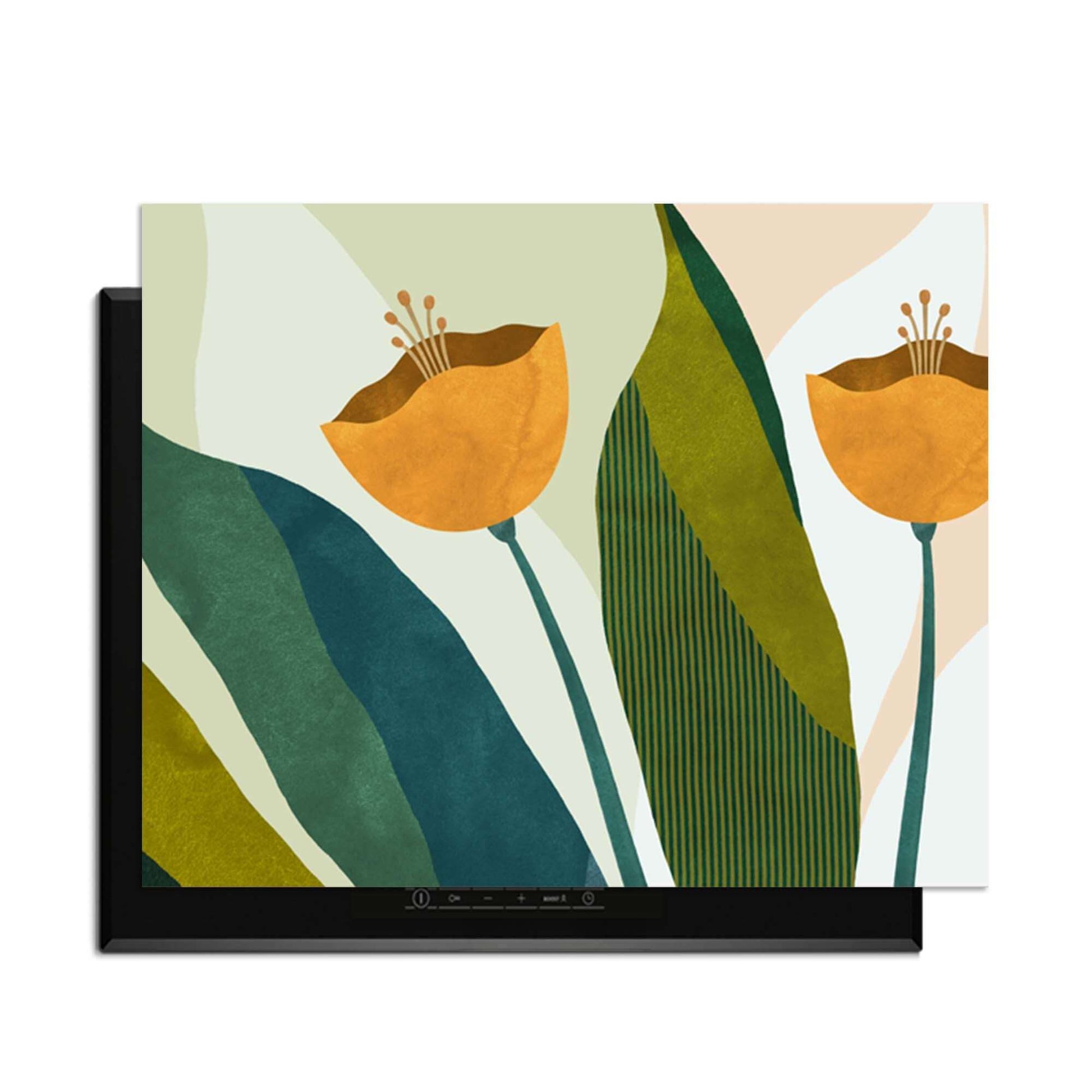 Amber Duo - Herdabdeckplatte mit botanischem Design, schützt und verschönert das Induktionskochfeld in der Küche.