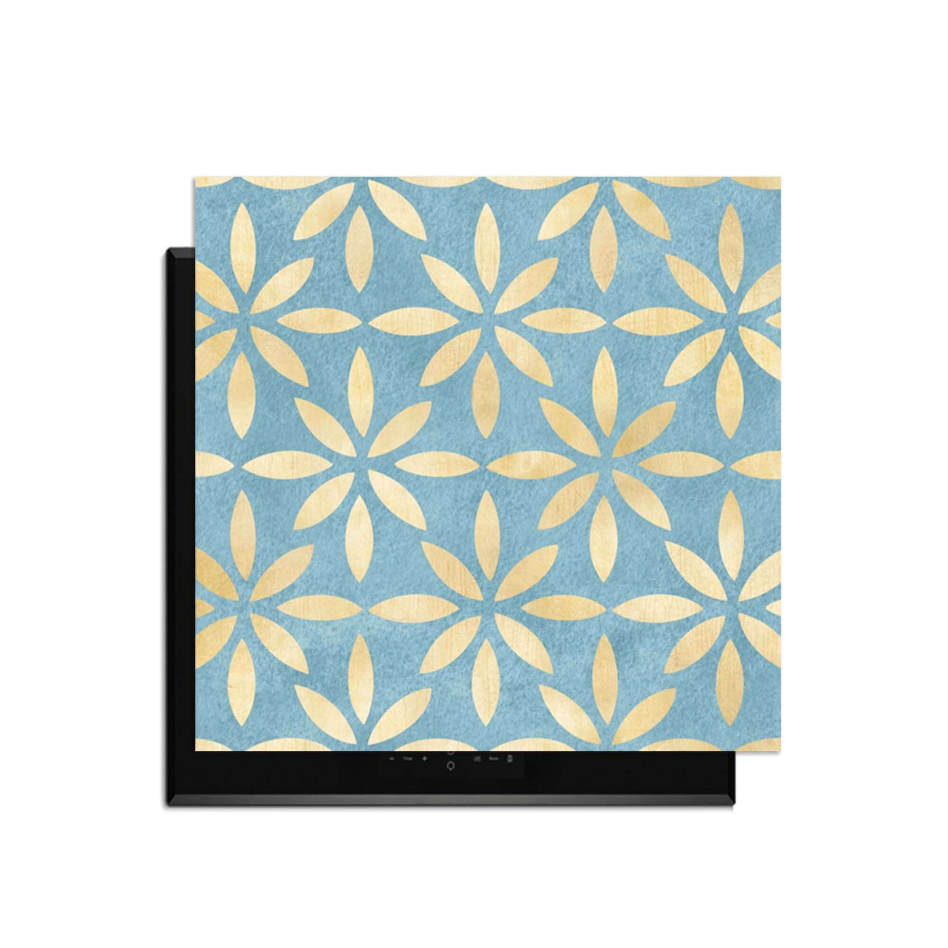 Azure Floral Cross - Herdabdeckplatte mit floralem Design in blau-goldenen Tönen, stilvoller Schutz für das Kochfeld