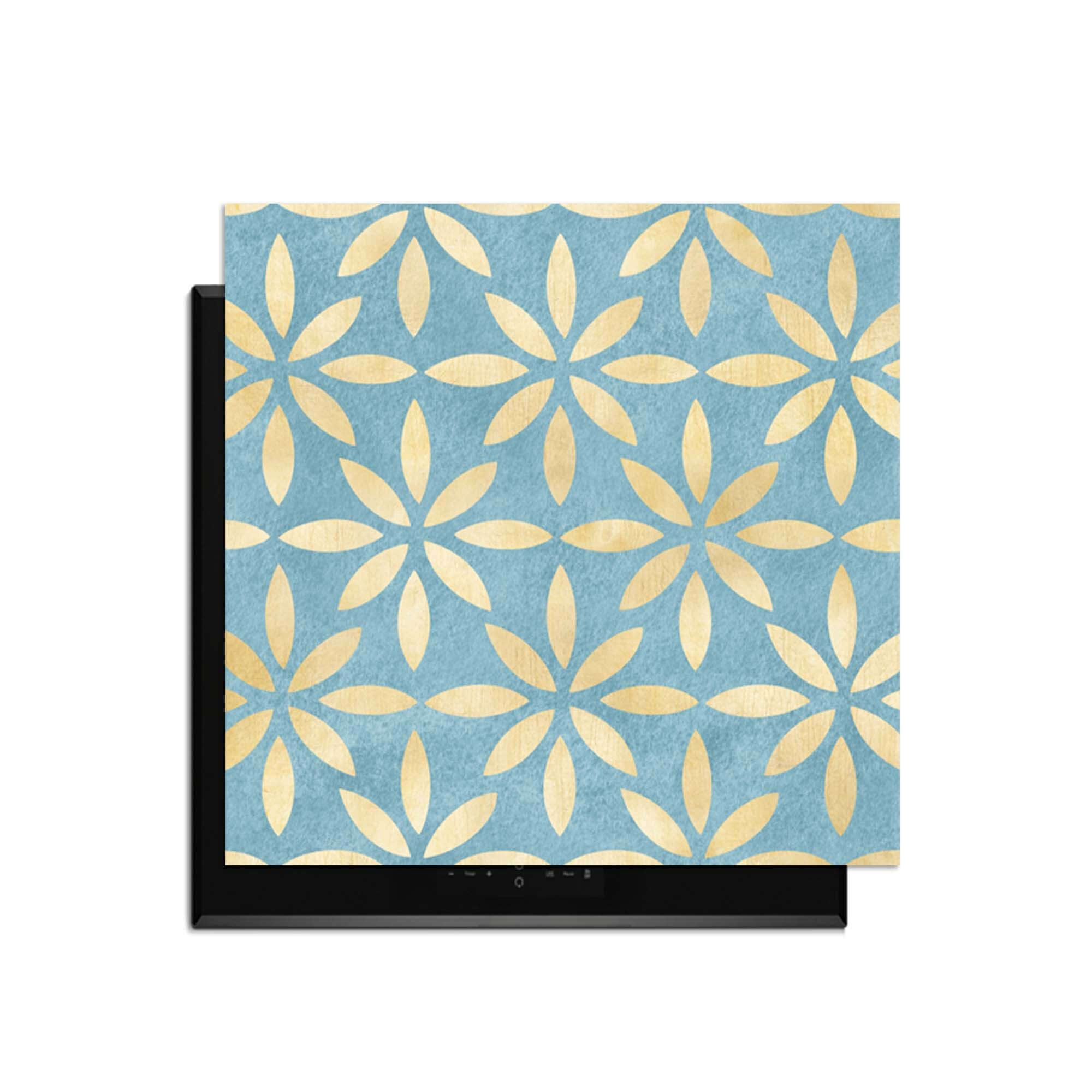 Azure Floral Cross - Herdabdeckplatte mit floralem Design in blau-goldenen Tönen, stilvoller Schutz für das Kochfeld