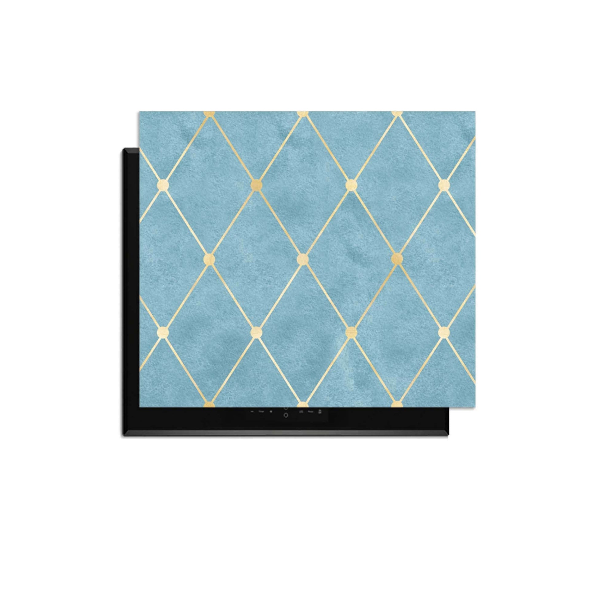 Azure Line Grid - Herdabdeckplatte mit goldenem Rautenmuster auf azurblau, eine moderne Ergänzung für jede Küche.