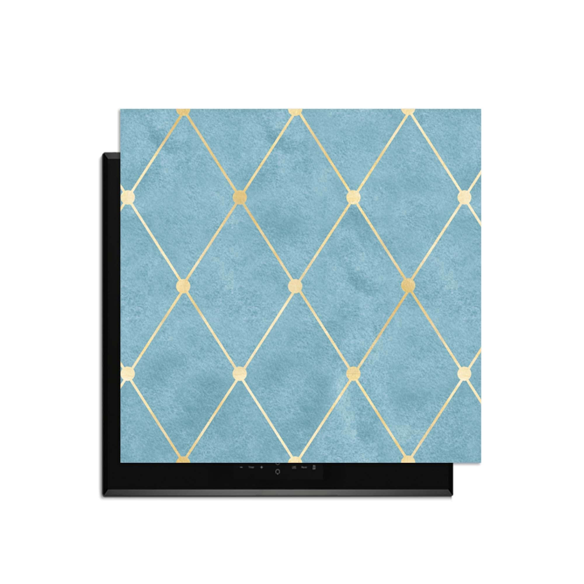 Azure Line Grid - Herdabdeckplatte mit goldenem Rautenmuster auf azurblauem Grund, modernes Küchenzubehör.