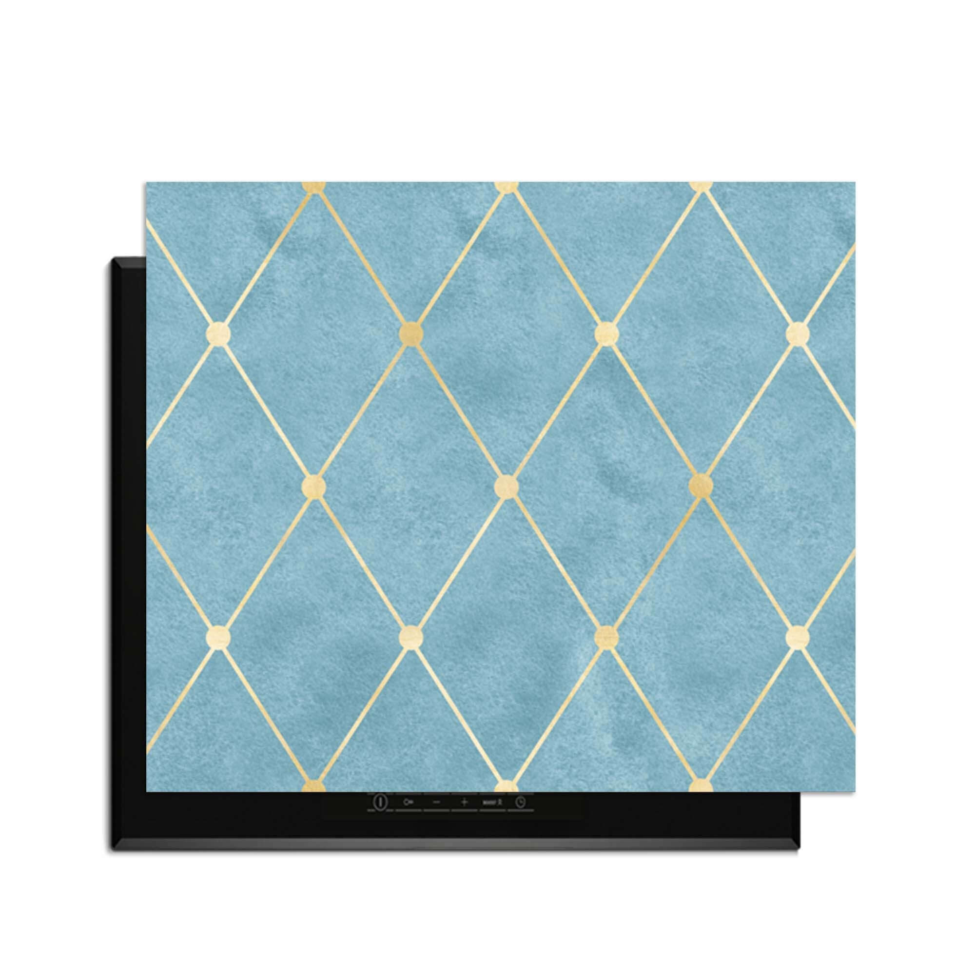 Azure Line Grid - Herdabdeckplatte mit goldenem Rautenmuster auf azurblauem Grund, elegantes Küchenzubehör.