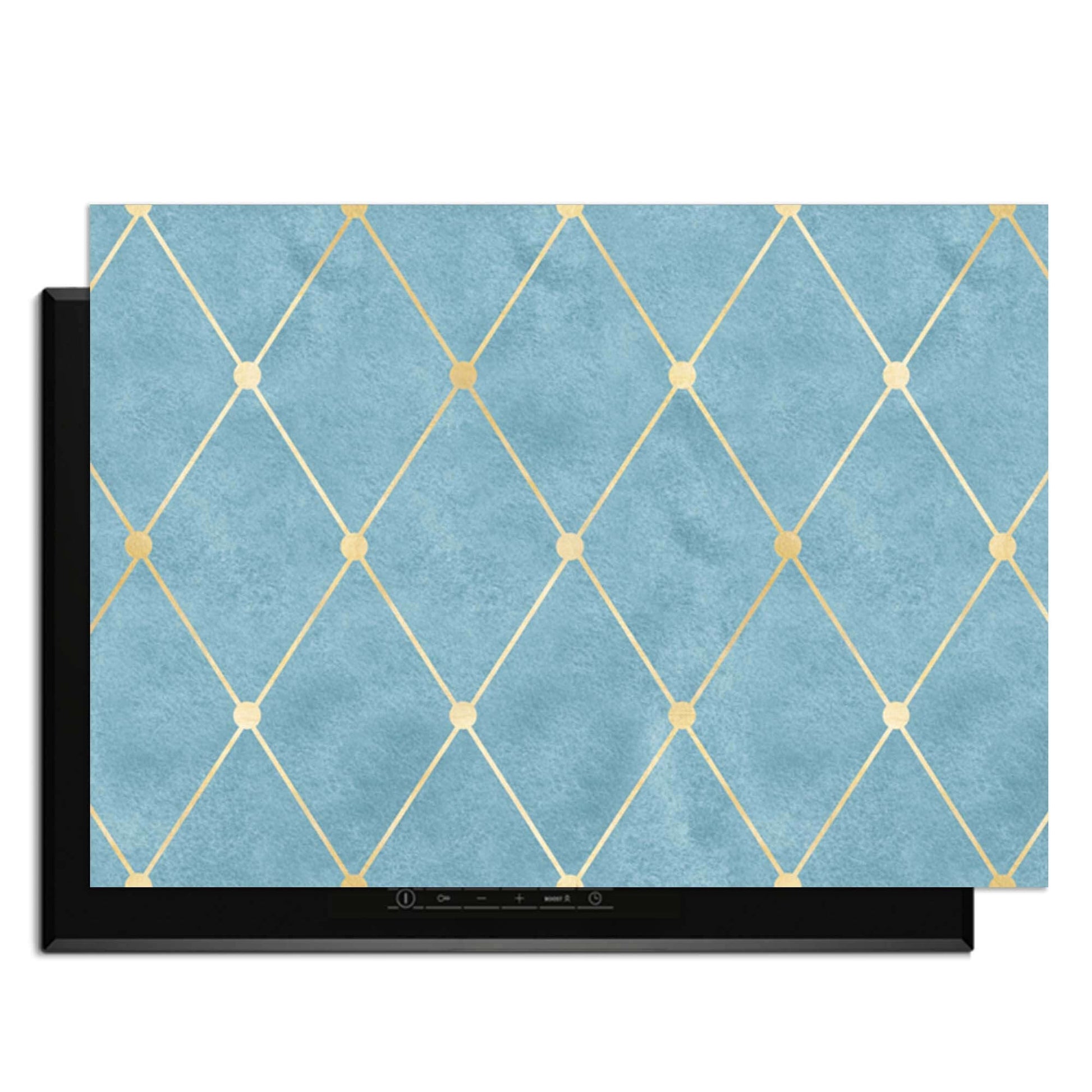 Azure Line Grid - Herdabdeckplatte mit goldenem Rautenmuster auf azurblau, modernes Küchenzubehör