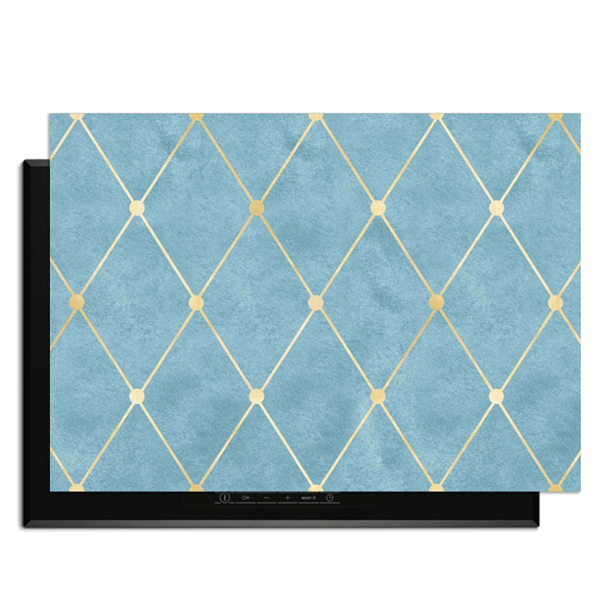 Azure Line Grid - Herdabdeckplatte mit goldenem Rautenmuster auf azurblau, modernes Küchenzubehör