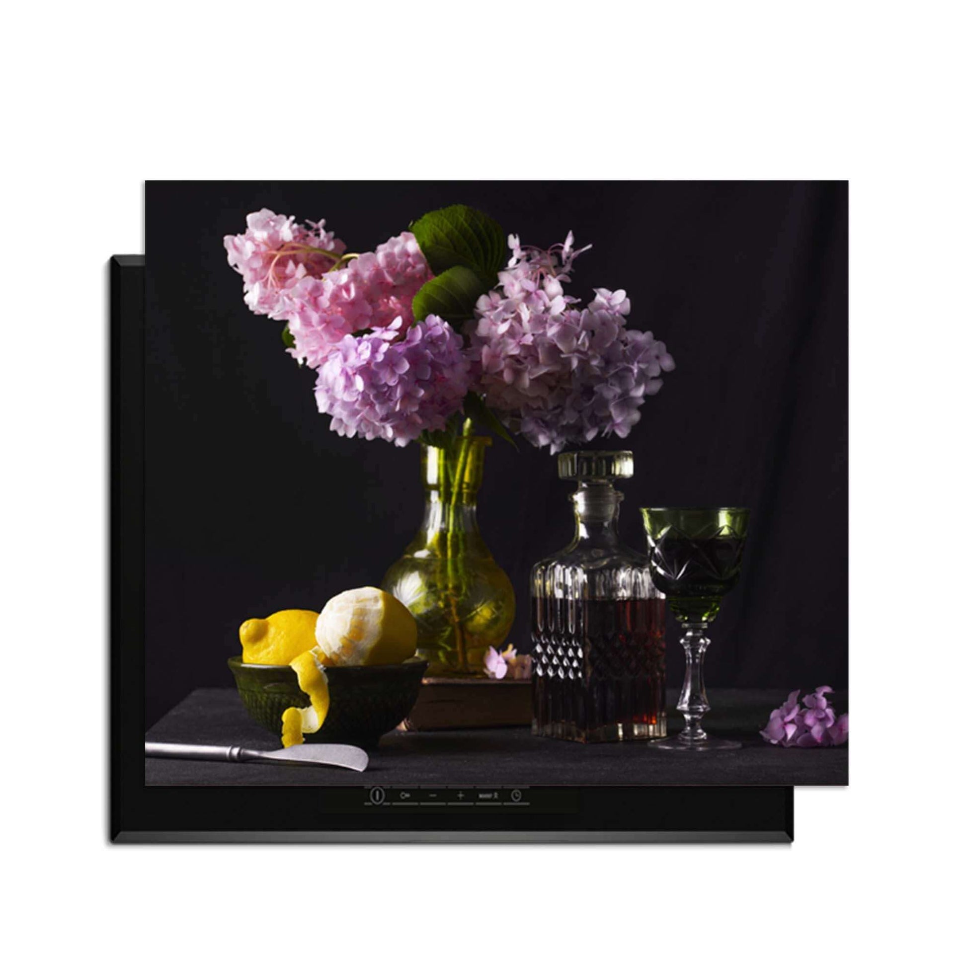 Baroque Bloom - Herdabdeckplatte mit eleganten Blumen, Zitronen und einem stilvollen dekorativen Rahmen.