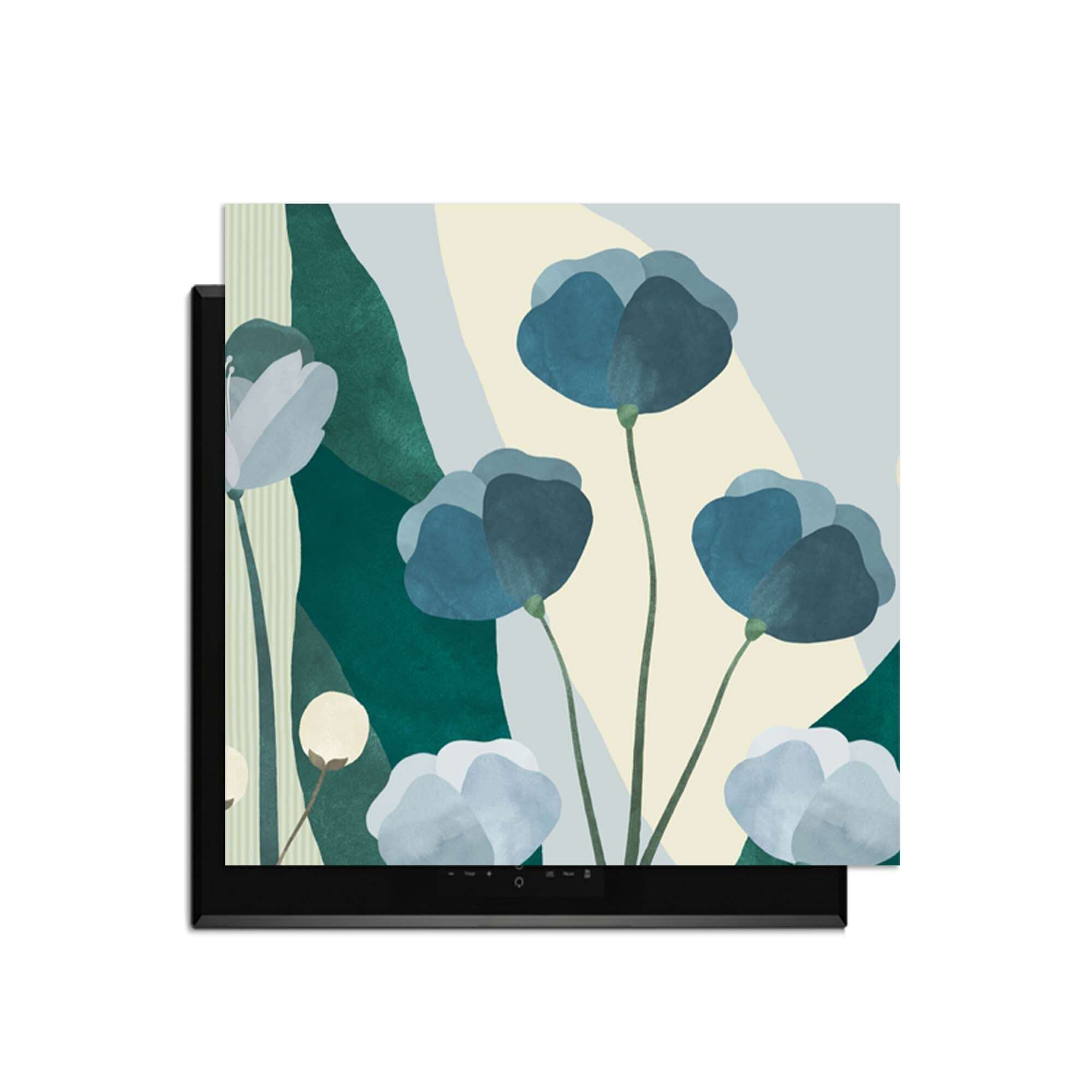 Blue Whispers - Herdabdeckplatte mit ruhigen Blautönen und organischen Formen für modernen Küchenstil und Schutz.