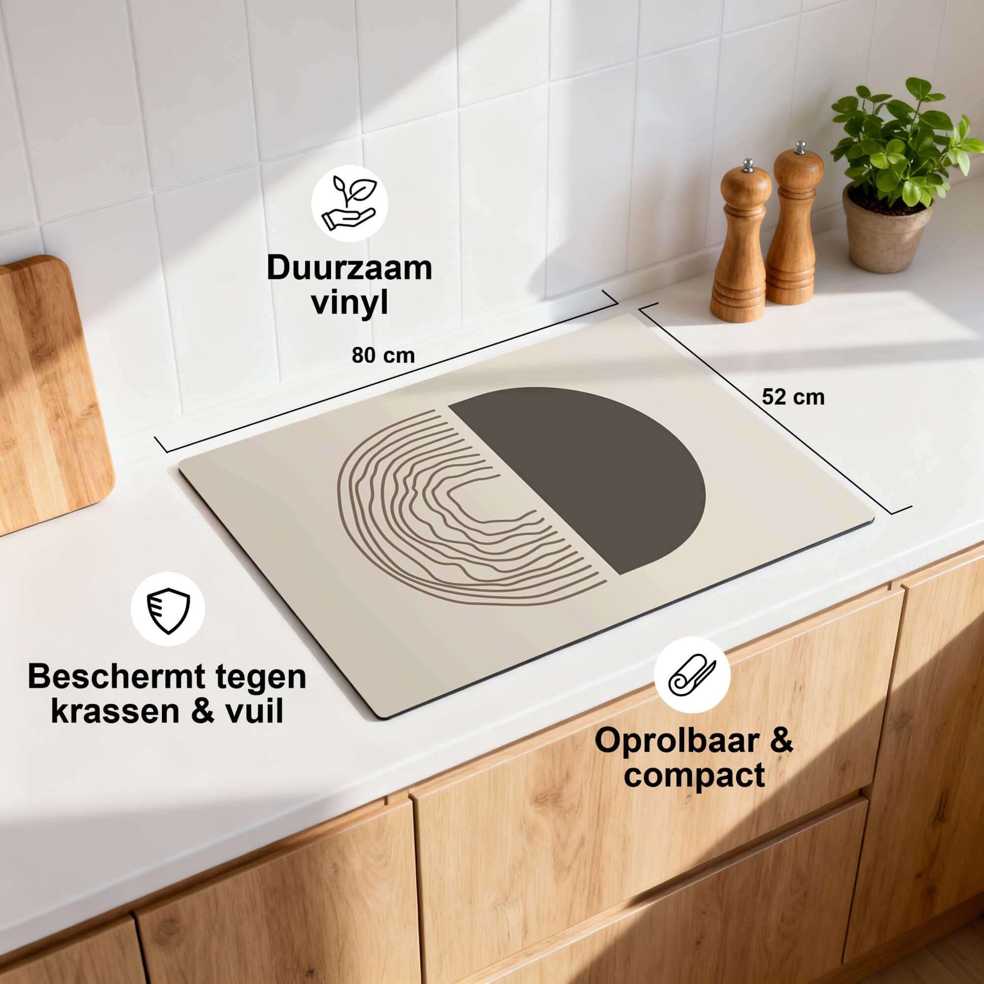 Boho Abstract - Japandi Herdabdeckplatte für die Küchenarbeitsplatte, minimalistisches Design, schützt das Kochfeld vor Kratzern und Schmutz.