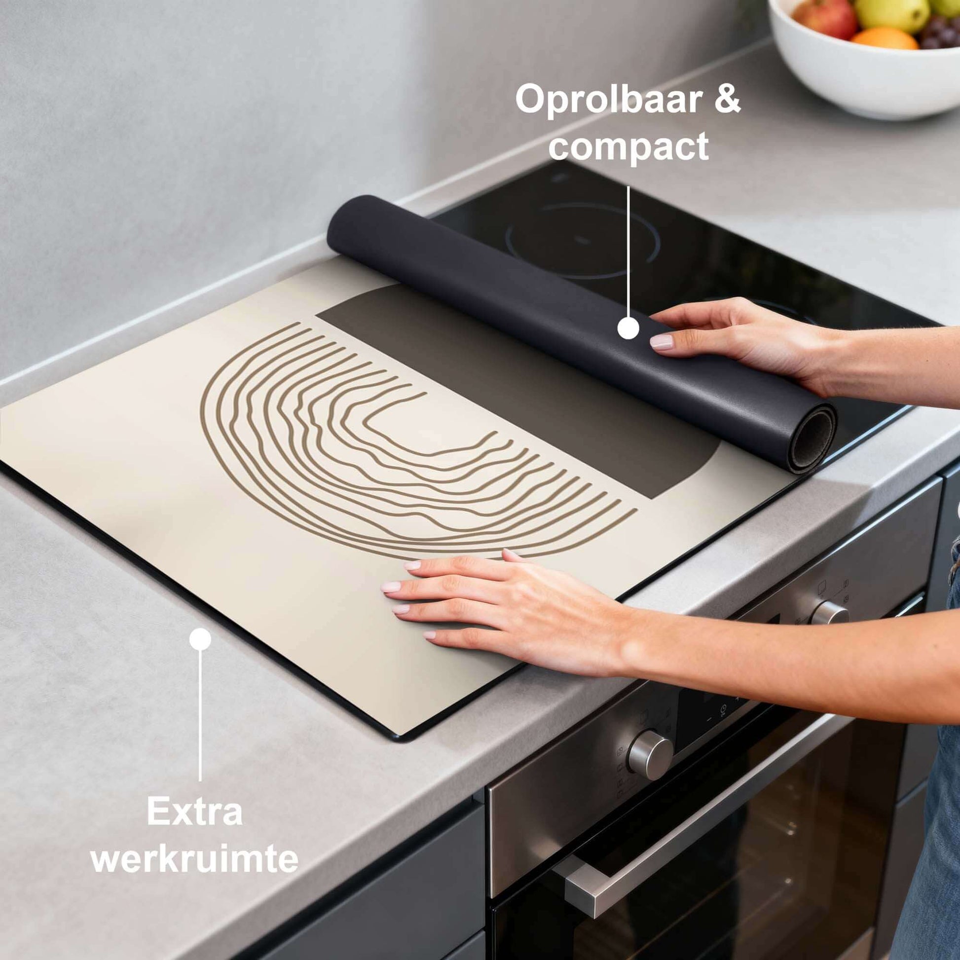 Boho Abstract - Japandi Herdabdeckplatte auf dem Kochfeld mit aufrollbarem Design für zusätzliche Arbeitsfläche und Schutz