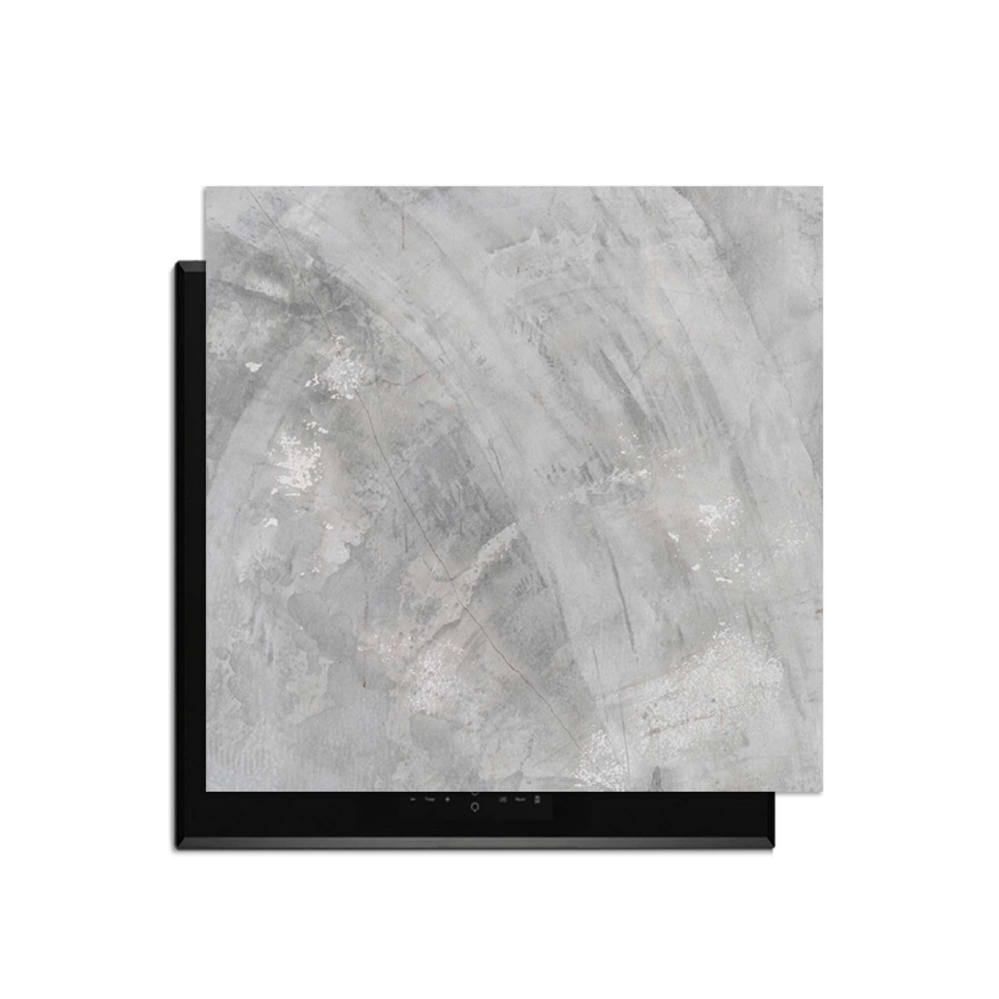 Concrete Flow - Herdabdeckplatte mit weichen Grautönen und fließenden Mustern für einen modernen Look.