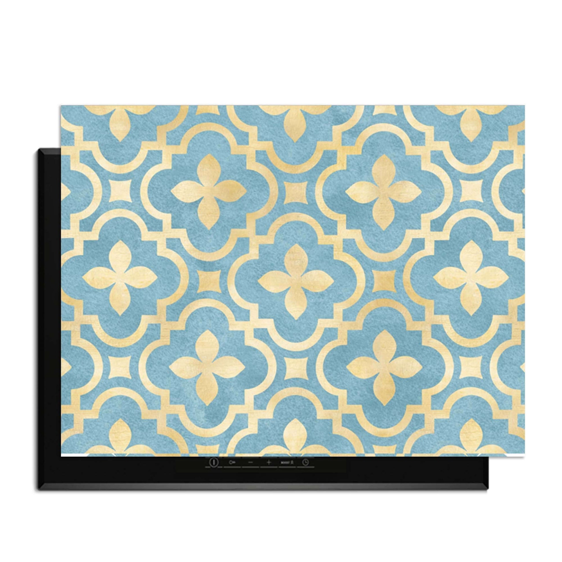 Deep Azure Blossom - Herdabdeckplatte mit klassischem blau-goldenem Kachelmotiv
