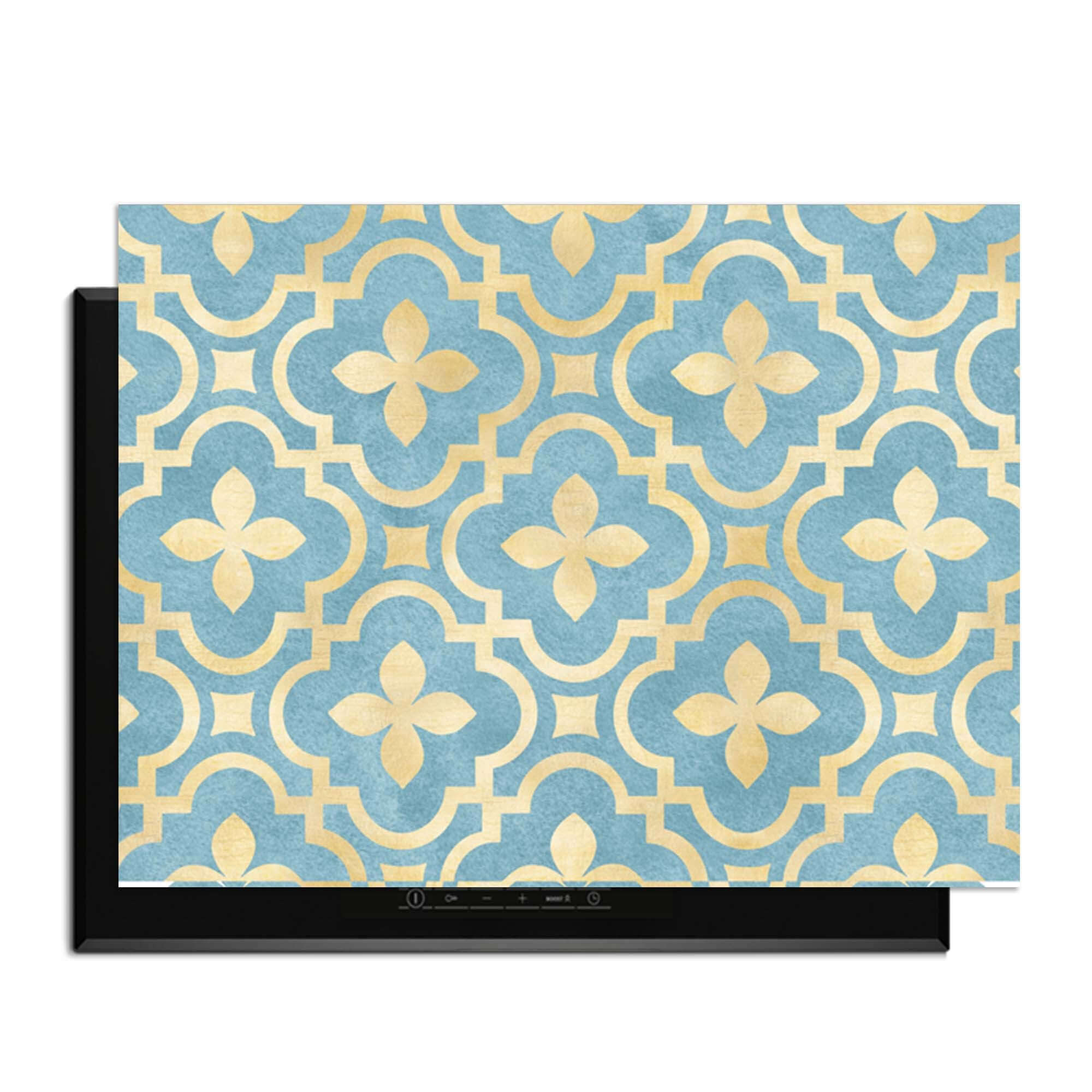 Deep Azure Blossom - Herdabdeckplatte mit klassischem blau-goldenem Kachelmotiv