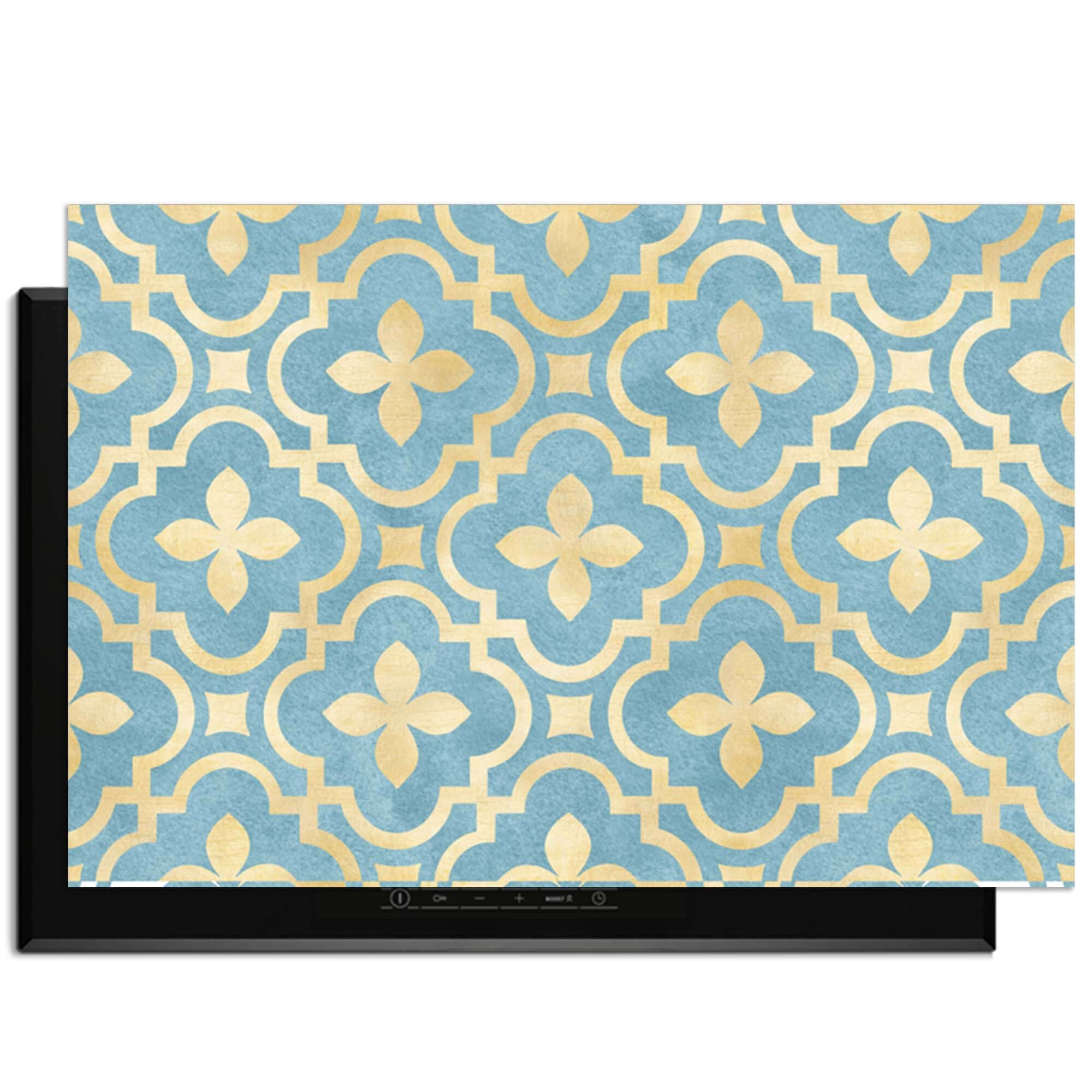 Deep Azure Blossom - Herdabdeckplatte mit blauem und goldenem klassischem Kachelmotiv für den Küchenstil.