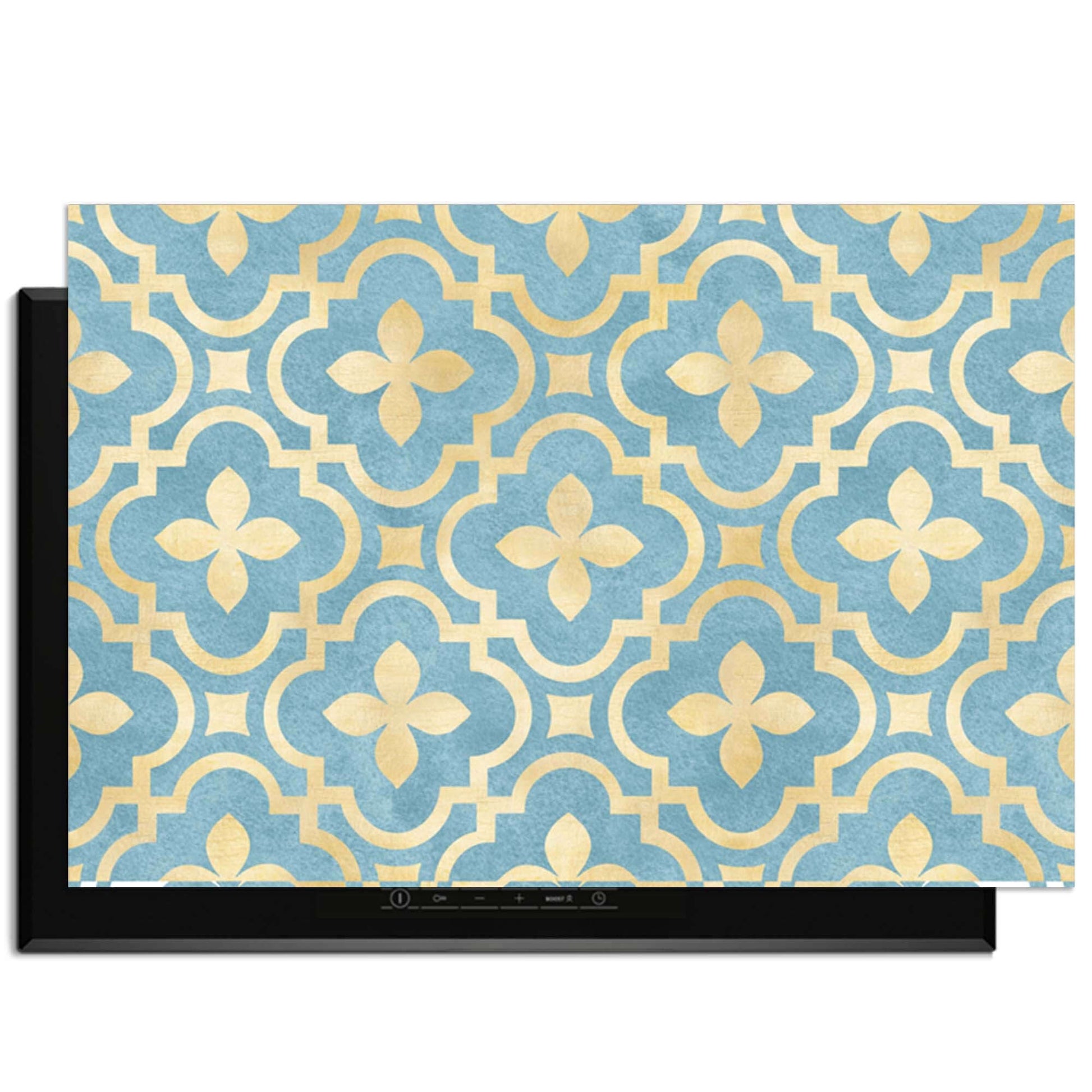 Deep Azure Blossom - Herdabdeckplatte mit blauem und goldenem Kachelmotiv, elegantes Küchenzubehör