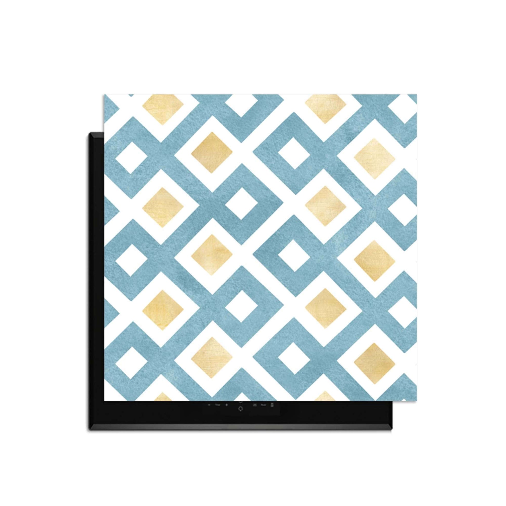 Diamond Wave Blue - Herdabdeckplatte mit blau-goldenem Rautenmuster, eine moderne Ergänzung für die Kücheneinrichtung.