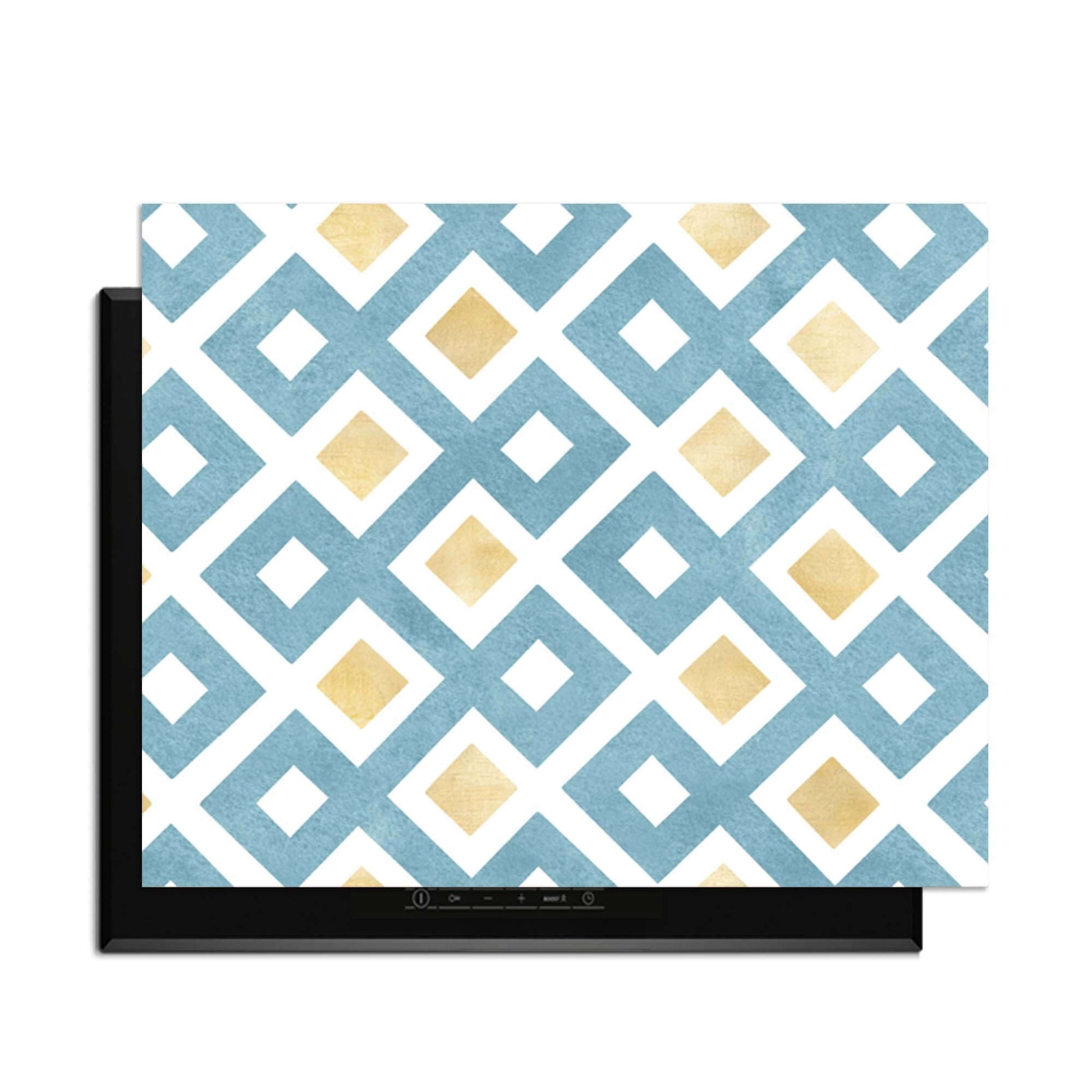Diamond Wave Blue - Herdabdeckplatte mit blau-goldenem Rautenmuster für ein modernes Küchen-Update.