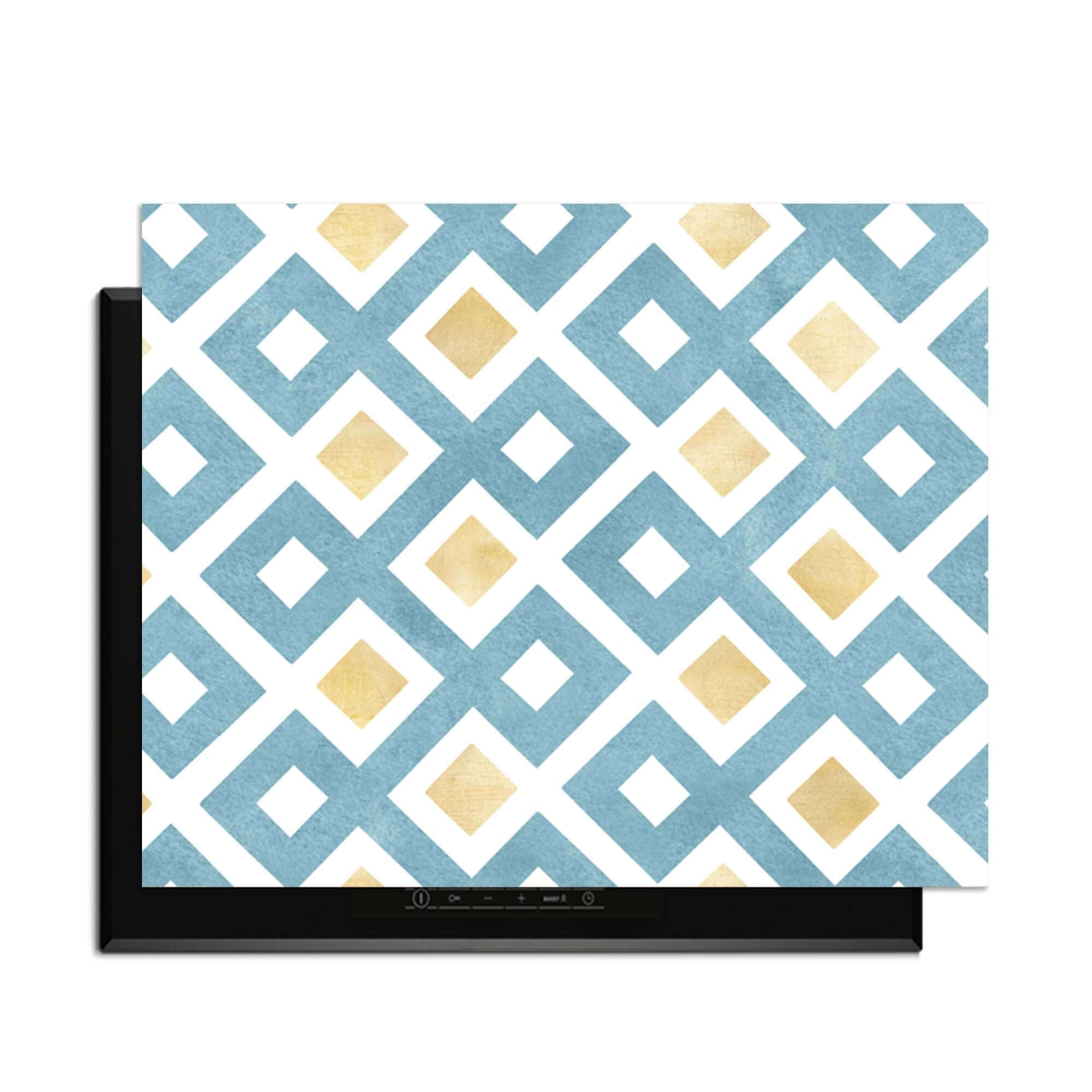 Diamond Wave Blue - Herdabdeckplatte mit blau-goldenem Rautenmuster für ein modernes Küchen-Update.