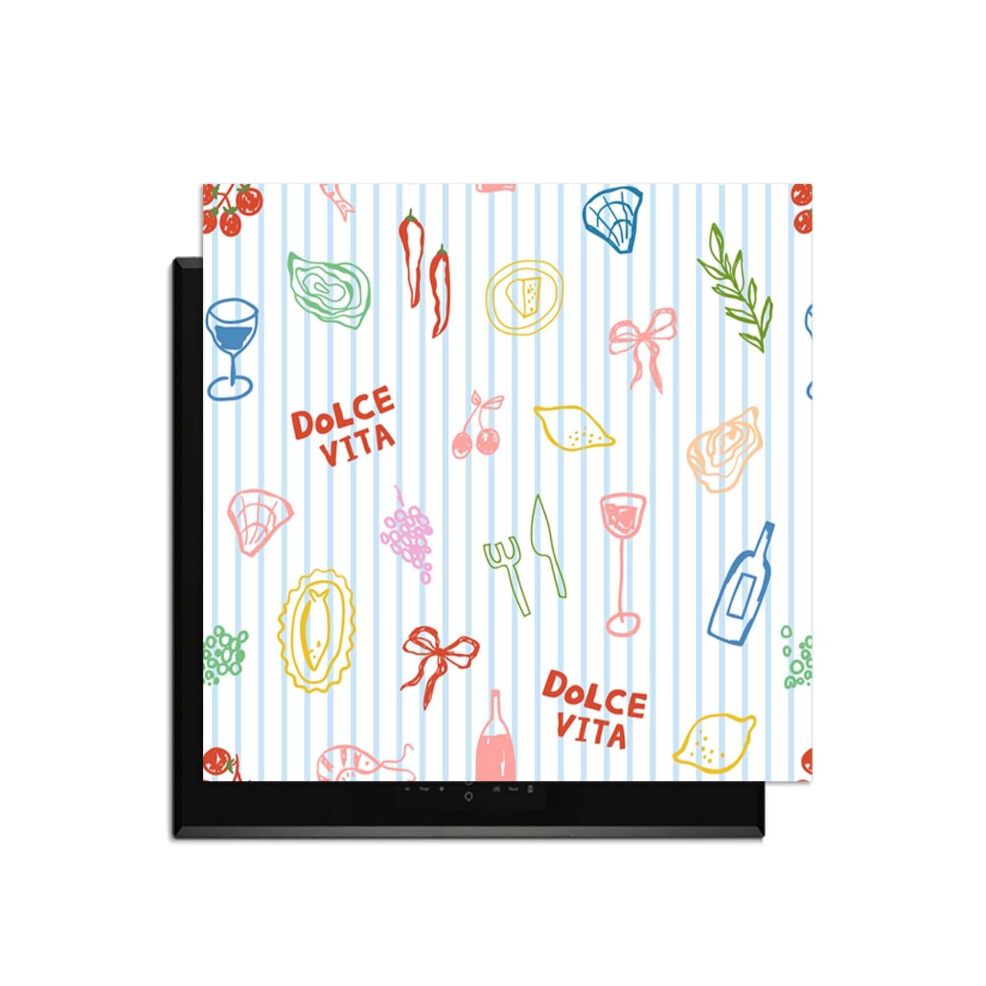 Dolce Iconic - Herdabdeckplatte mit verspieltem ovalen Design aus Pasta, Wein und Kräutern für einen mediterranen Look.