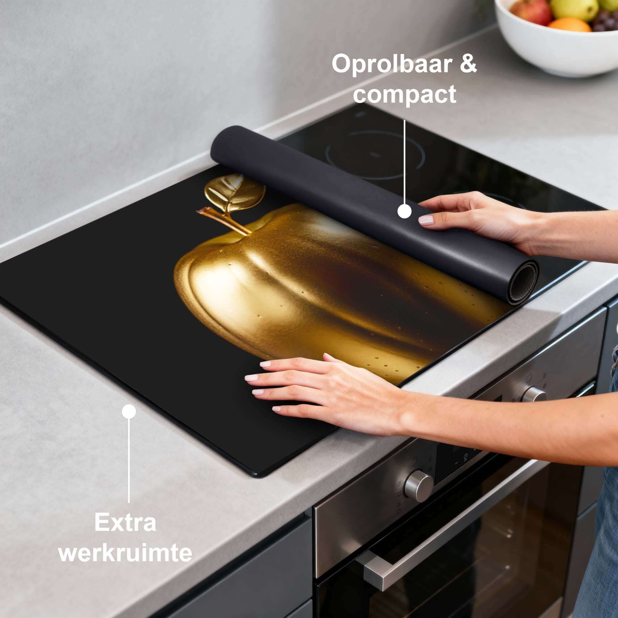 Eve's Edition - Herdabdeckplatte auf einem Kochfeld, bietet zusätzliche Arbeitsfläche und ist rollbar und kompakt.