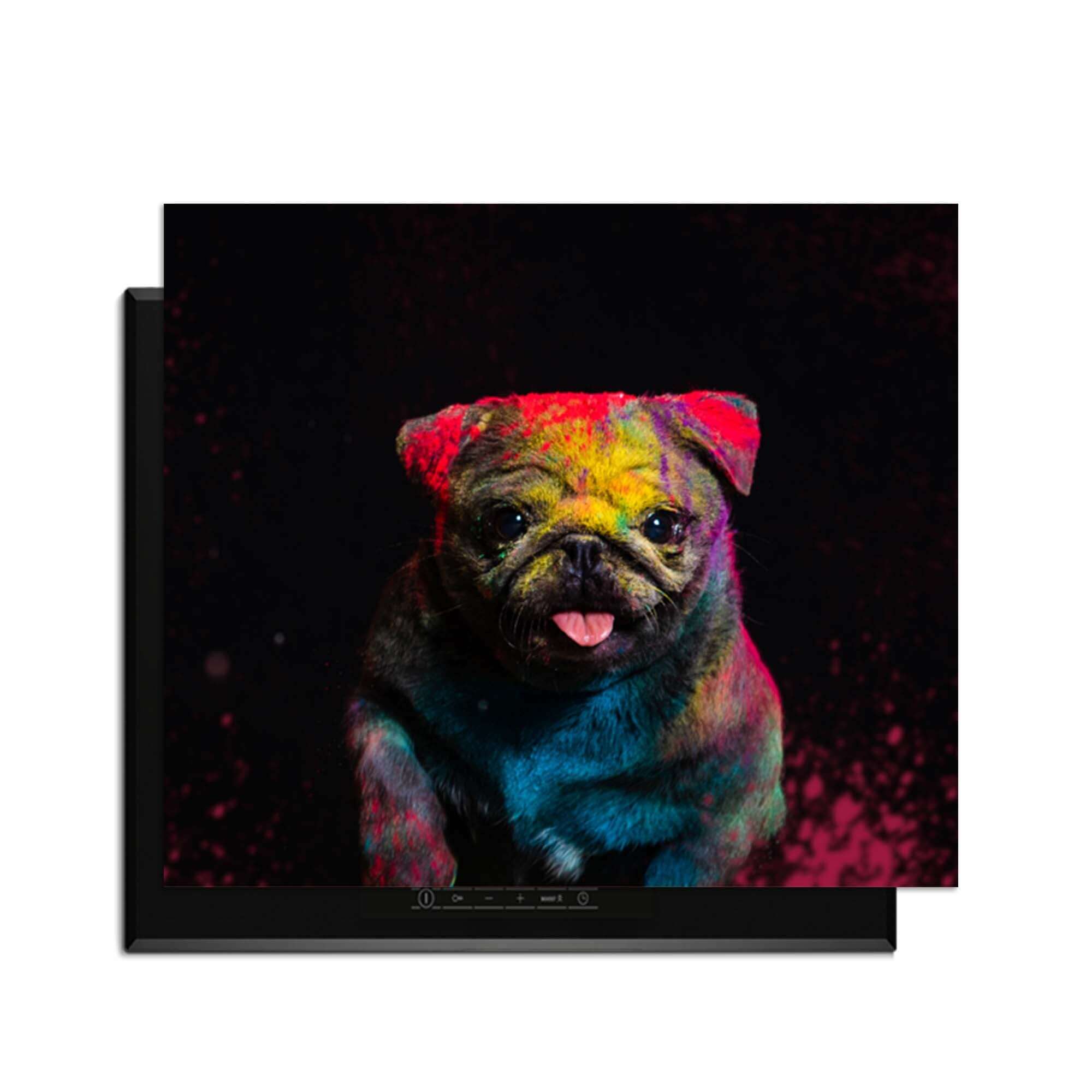 Funky Pup - Herdabdeckplatte mit buntem Design eines niedlichen Hundes auf einem Kochfeld.