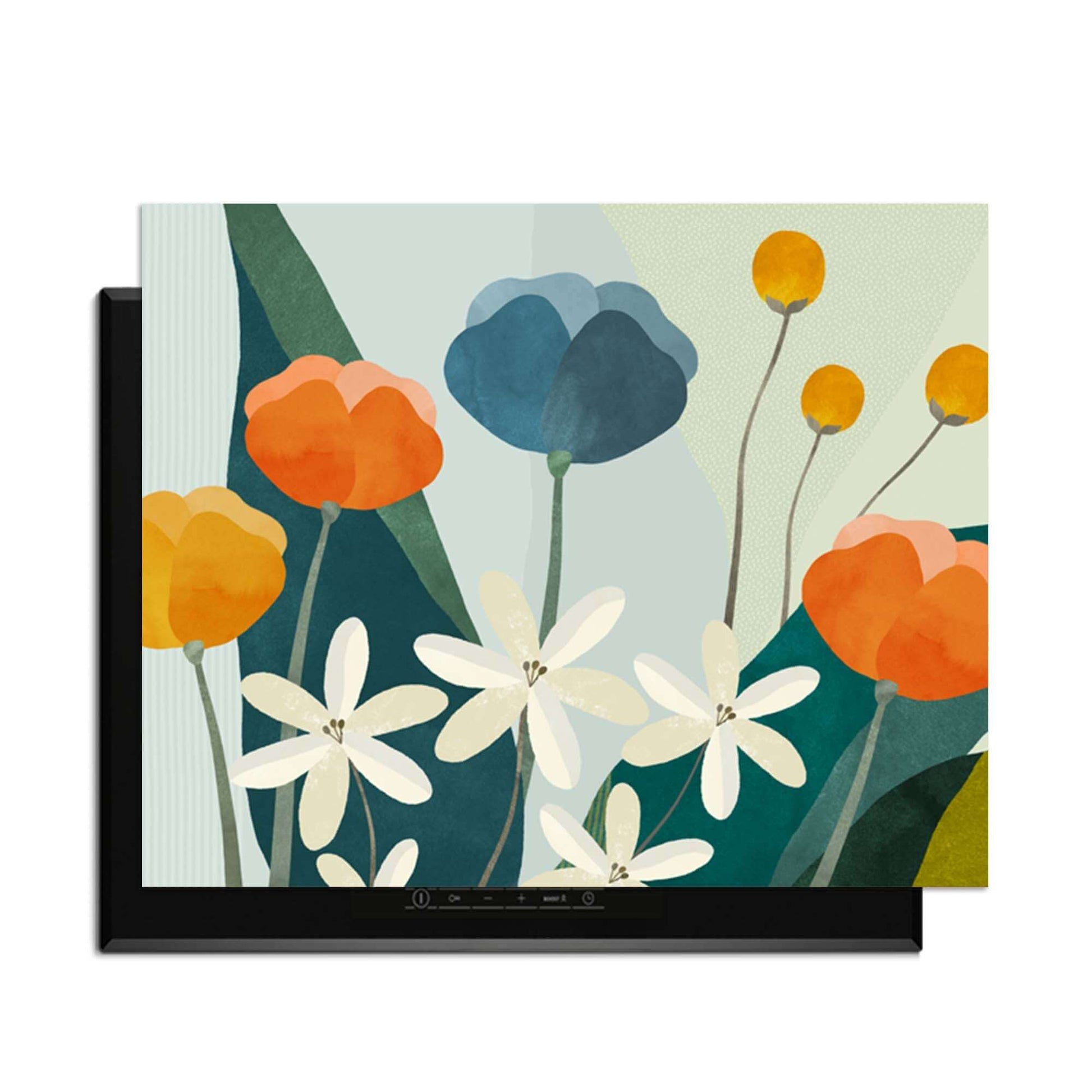 Garden Melody - Herdabdeckplatte mit verspieltem botanischem Design, farbenfrohe Blumen für Schutz und Stil in der Küche.