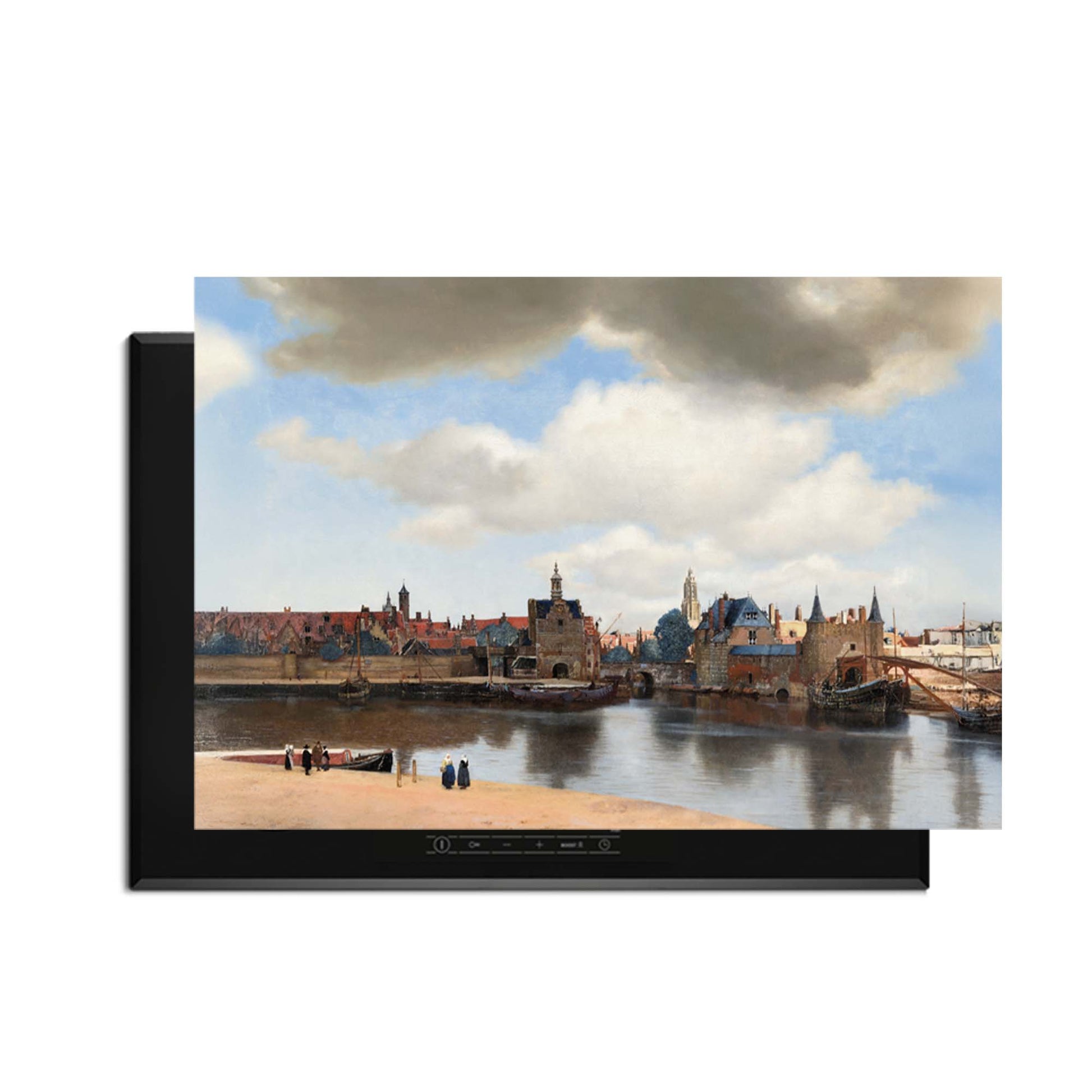 Ansicht von Delft - Herdabdeckplatte mit ikonischem Stadtbild für eine moderne Küche, die vor Ruhe und zeitloser Schönheit strahlt.