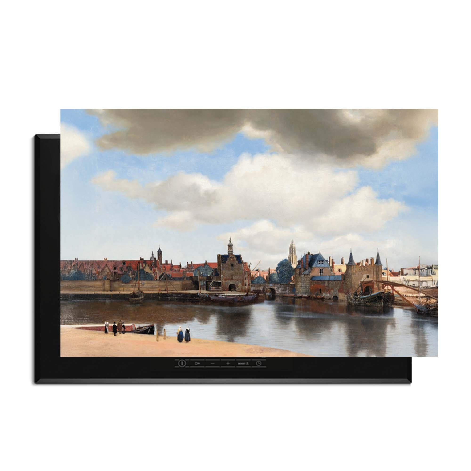Ansicht von Delft - Herdabdeckplatte mit dem ikonischen Stadtbild von Delft, ideal für moderne Küchen. Raffiniertes Kunstwerk als Herdabdeckplatte.
