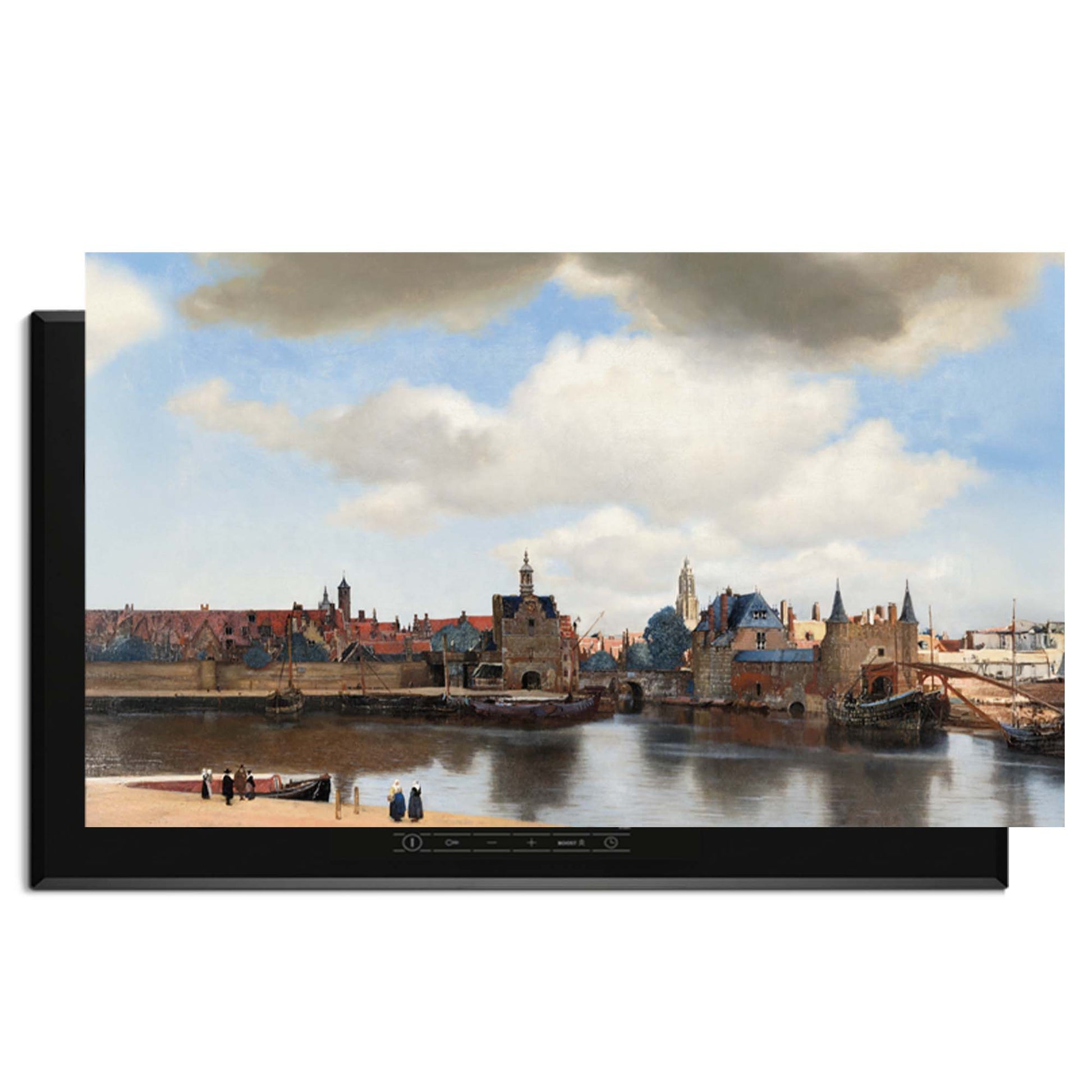 Ansicht von Delft - Herdabdeckplatte mit ikonischem niederländischem Stadtbild für moderne Küchen, Ruhe und zeitlose Schönheit.