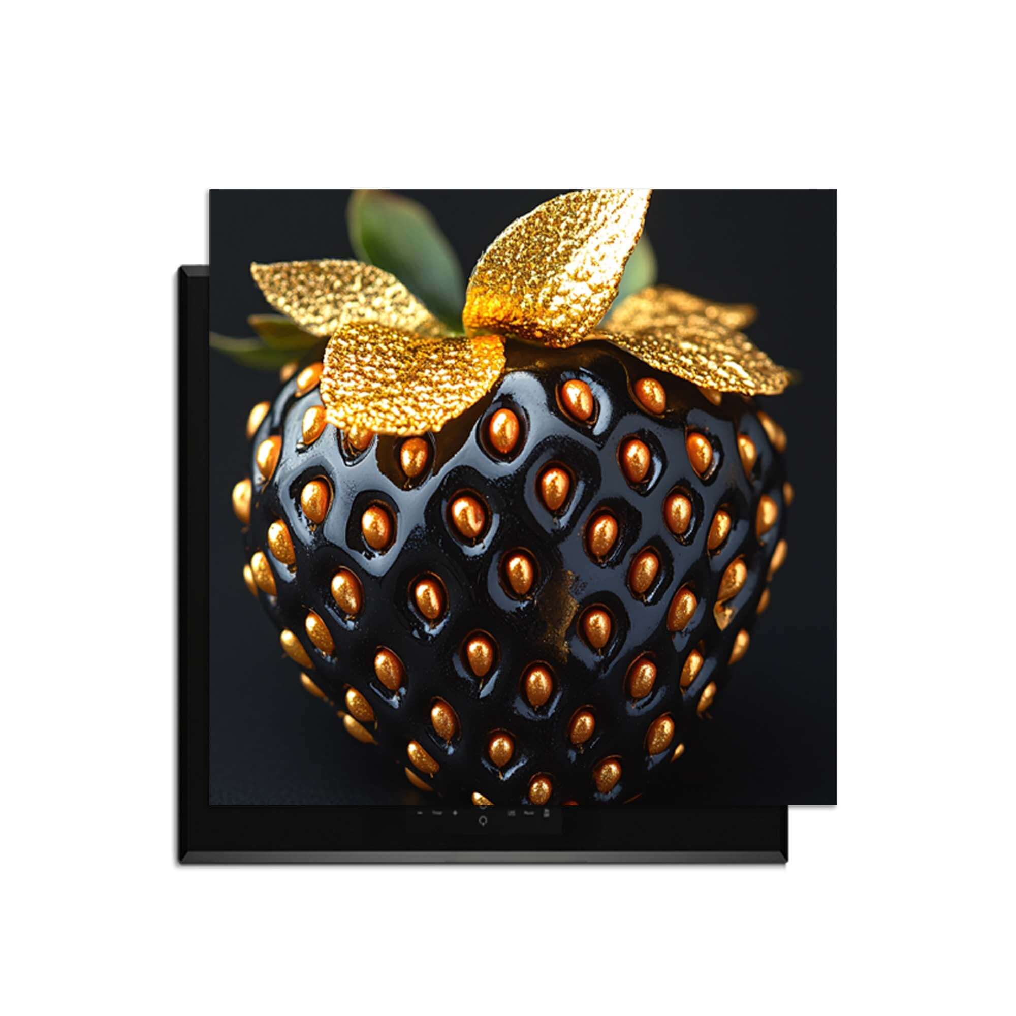 Golden Berry - Herdabdeckplatte mit einem eleganten goldenen Beerendesign auf schwarzem Hintergrund.