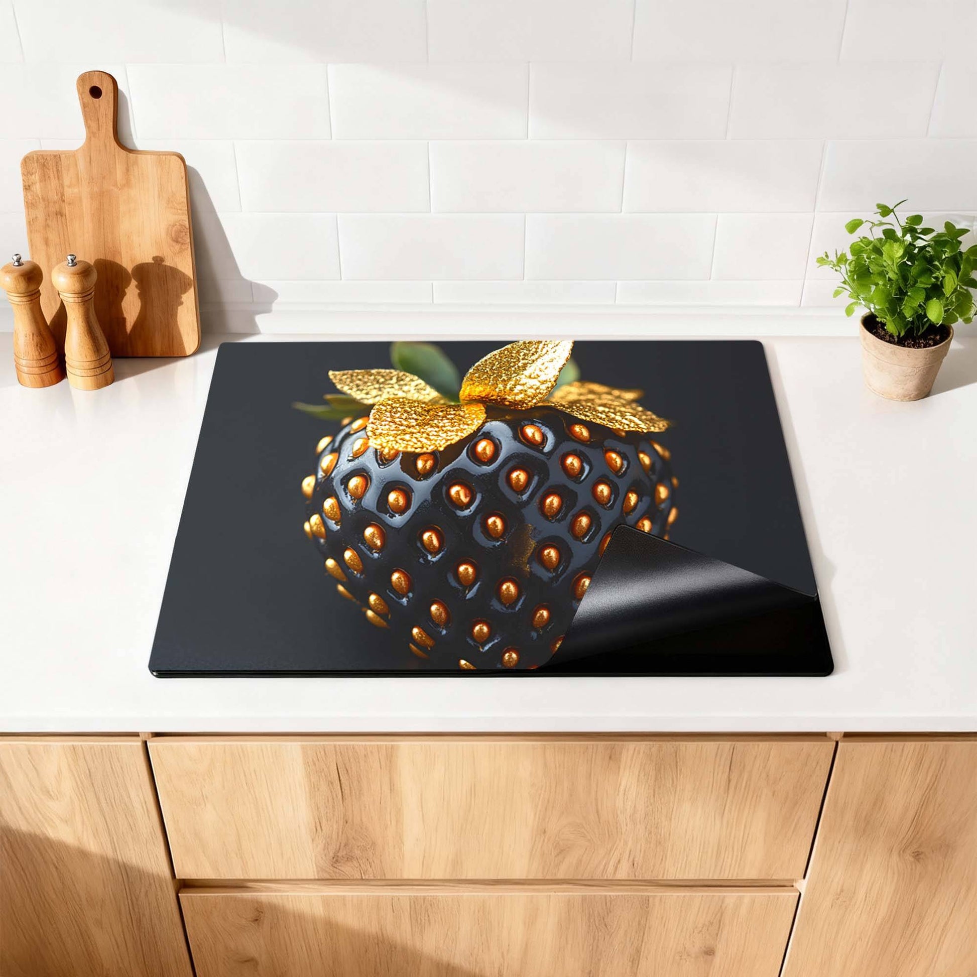 Golden Berry - Herdabdeckplatte auf einer modernen Küchenarbeitsplatte, elegant und funktionell.