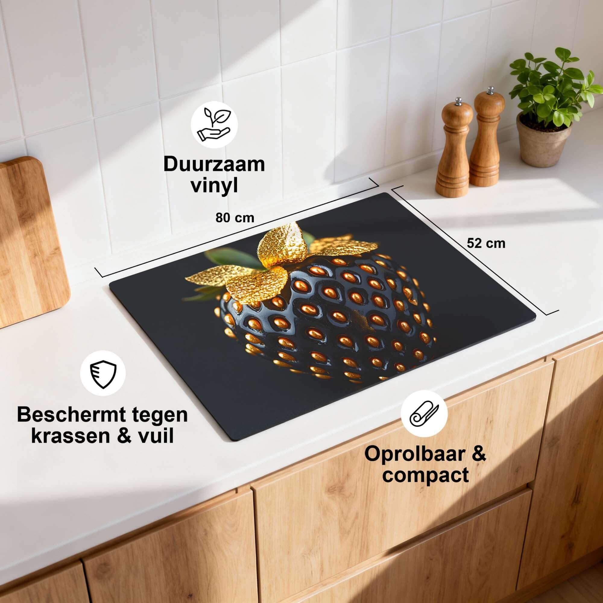 Golden Berry - Herdabdeckplatte auf einer modernen Küchenarbeitsplatte, schützt vor Kratzern und Schmutz.