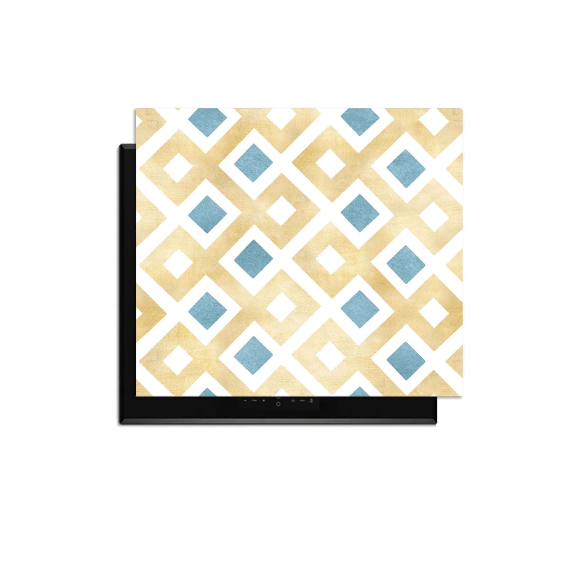 Golden Diamond Grid - Herdabdeckplatte-gitter mit geometrischem Muster in Gold und Blau für die stilvolle Küche.
