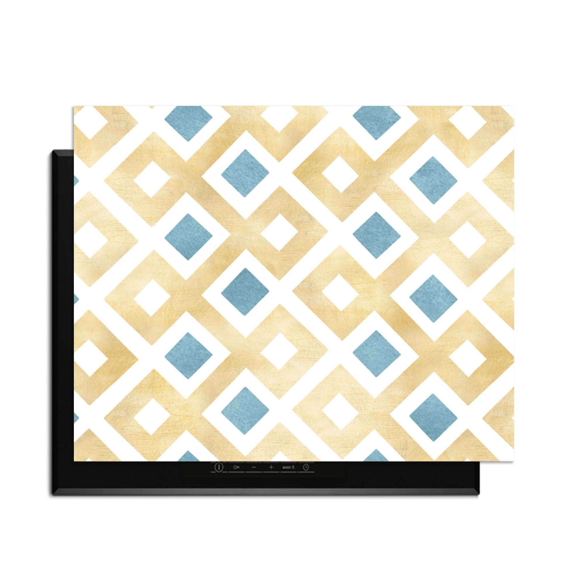 Golden Diamond Grid - Herdabdeckplatte mit geometrischem Muster in Gold und Blau