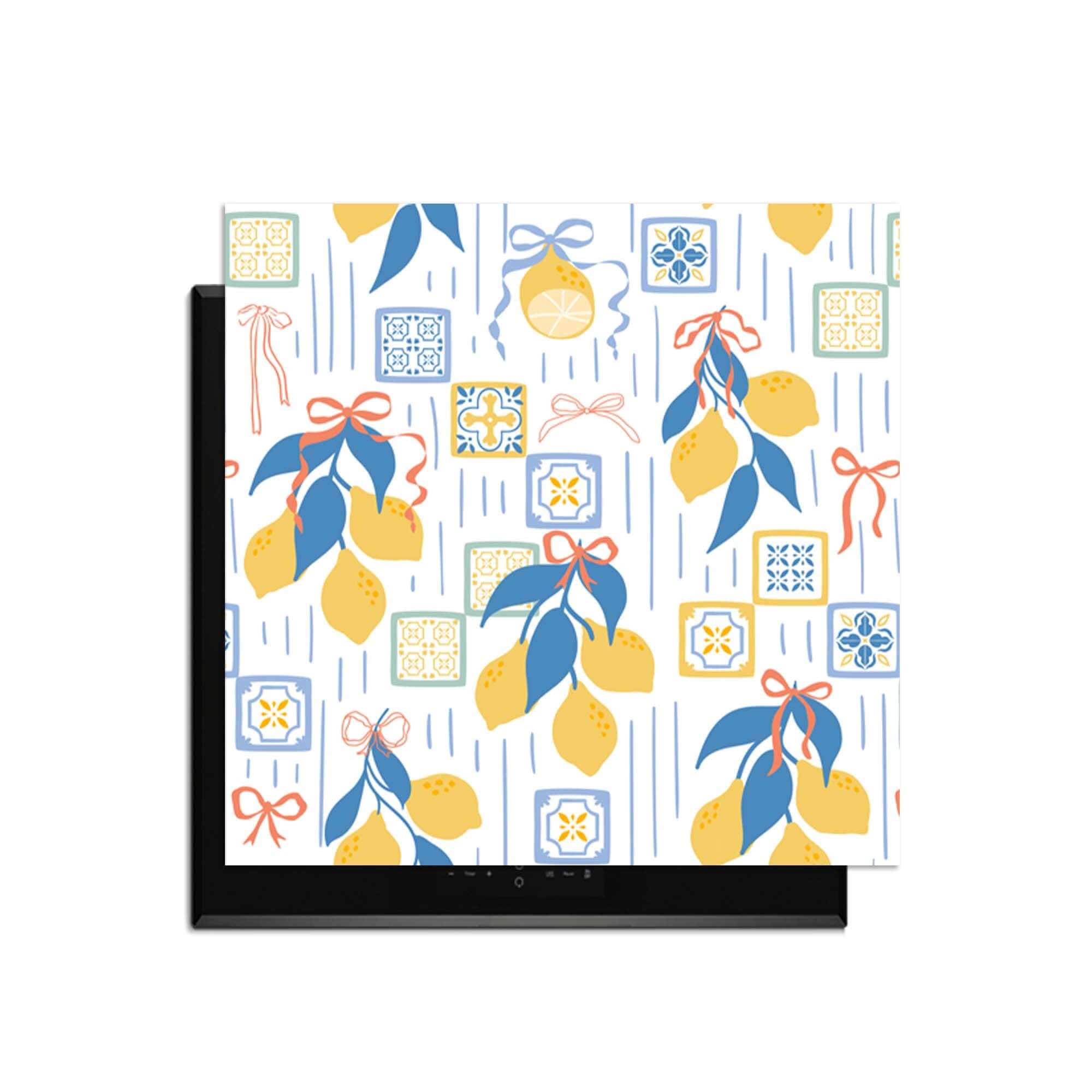 Lemon Tiles - Herdabdeckplatte mit frischen Zitronen und klassischen Kachelmustern, stilvolles italienisches Design für Ihr Induktionskochfeld.