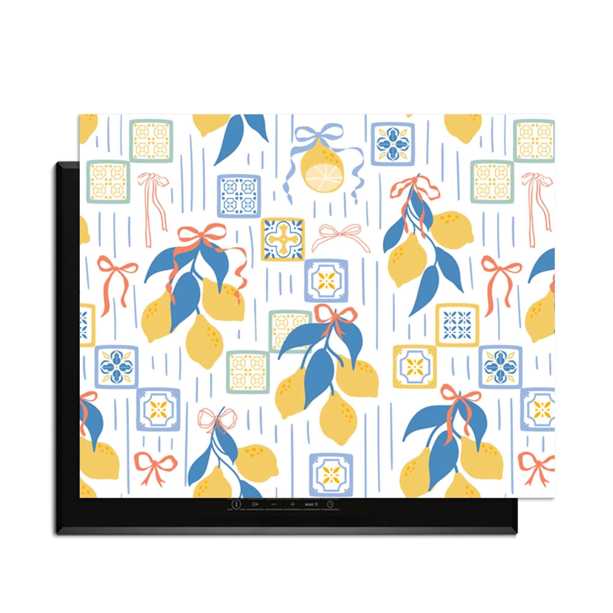 Lemon Tiles - Herdabdeckplatte mit buntem Zitronen- und Kachelmuster, stilvolles italienisches Design für den Schutz der Sommerküche.