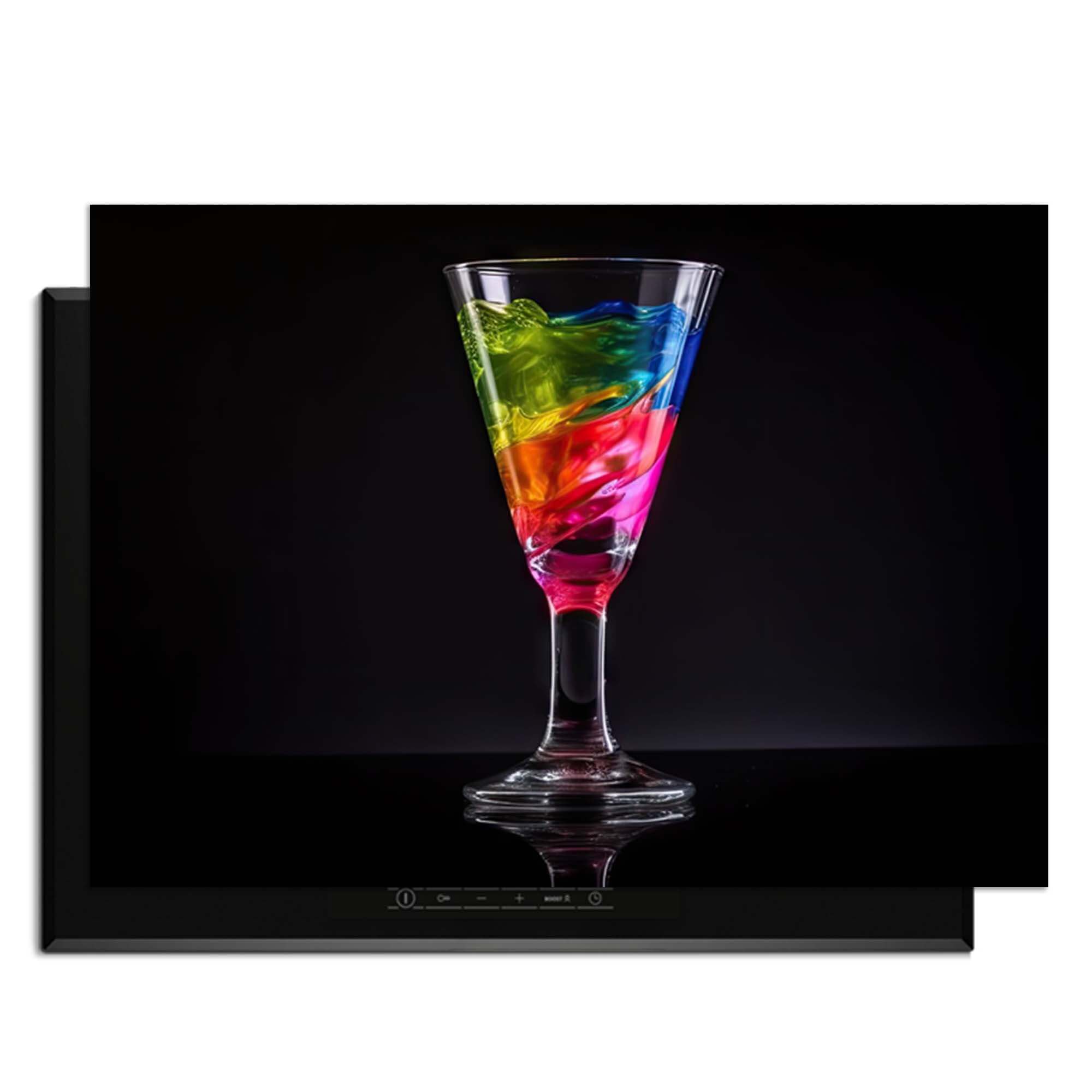 Liquid Art - Herdabdeckplatte in einem modernen Glasdesign mit bunten Flüssigkeiten.