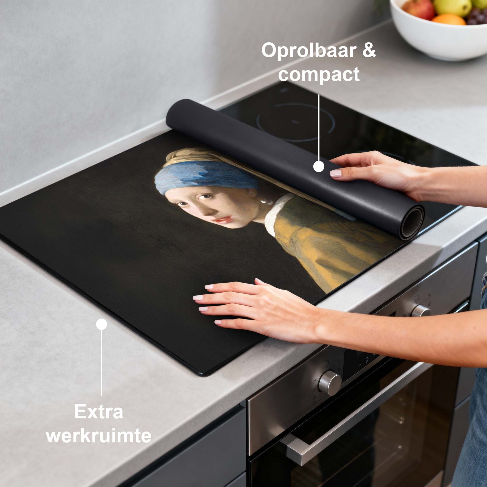 Girl with a Pearl - Herdabdeckplatte, eine elegante Schutzplatte für zusätzliche Arbeitsfläche und Stil in modernen Küchen.