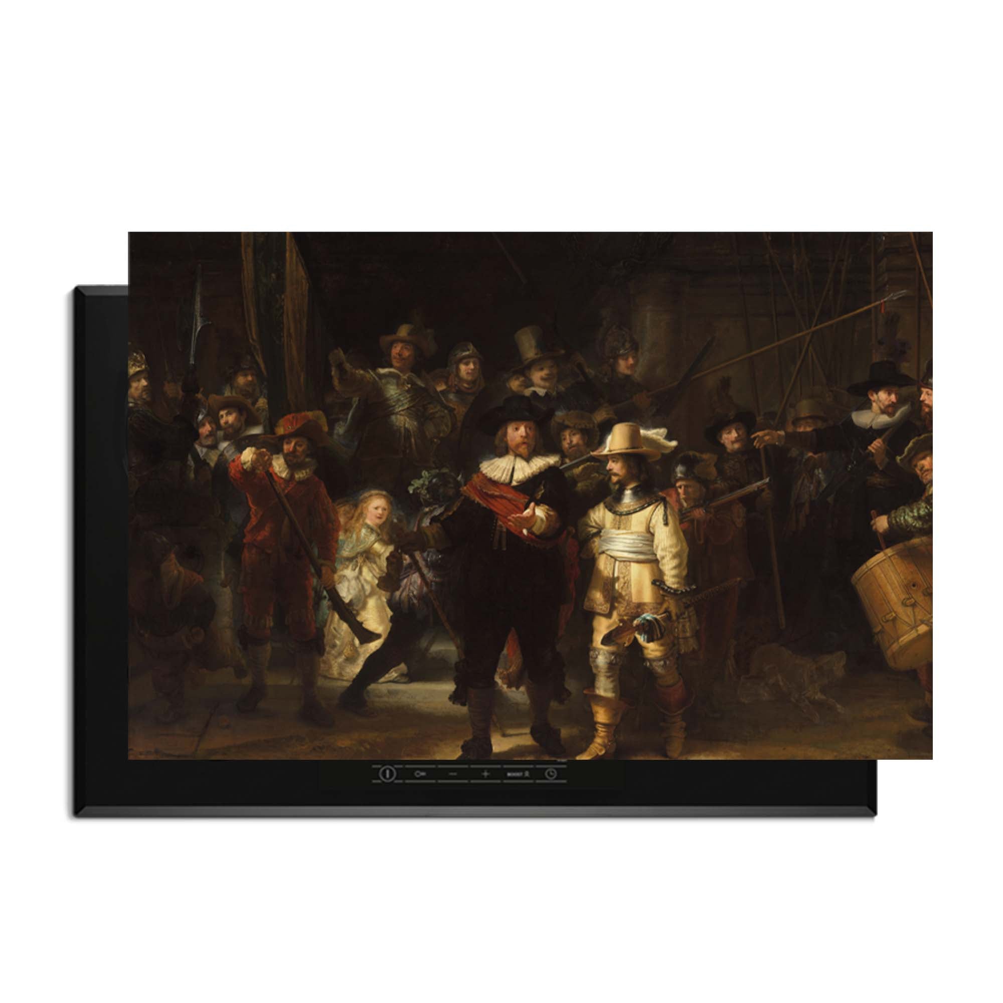 Night Watch- Herdabdeckplatte mit historischem Look für ein kraftvolles Küchendesign, inspiriert von Rembrandts Meisterwerk.