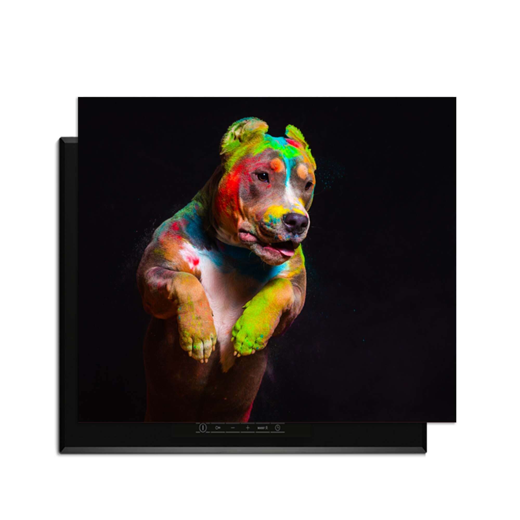 Colourful Paint Paws - Herdabdeckplatte mit fröhlicher Bemalung eines Hundes, stilvoll und schützend für Kochfelder.
