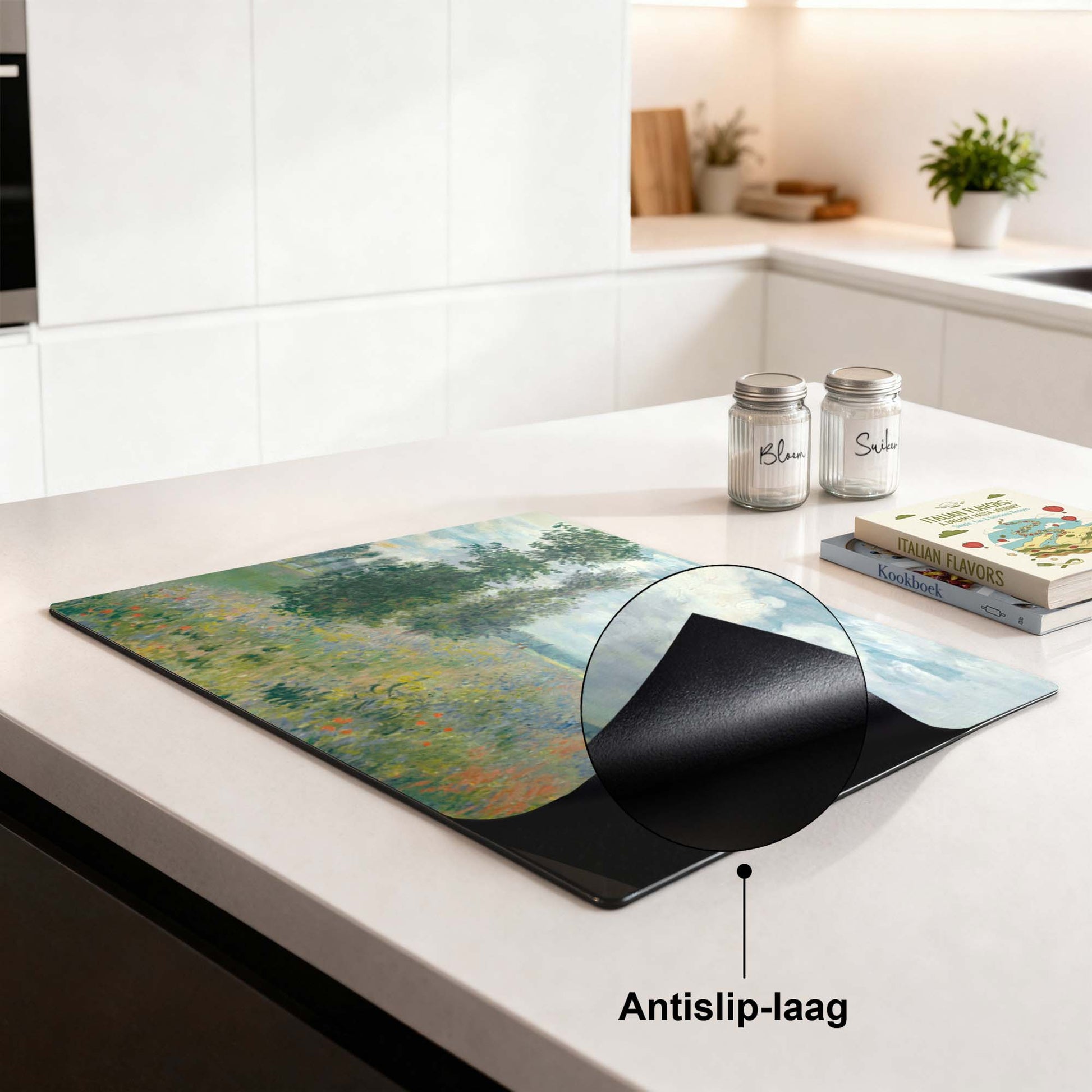 Mohnfeld - Herdabdeckplatte mit roten Blumen und rutschfester Beschichtung in der Küche