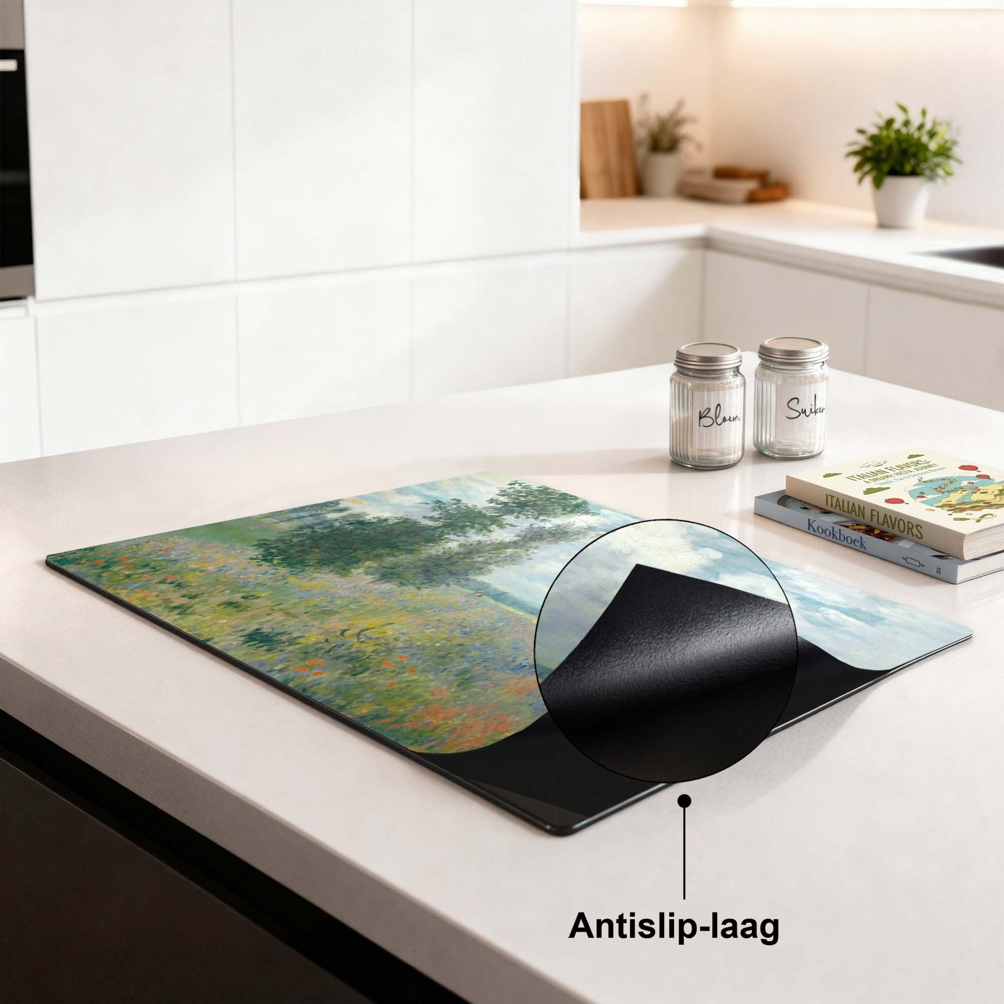 Mohnfeld - Herdabdeckplatte mit roten Blumen und rutschfester Beschichtung in der Küche