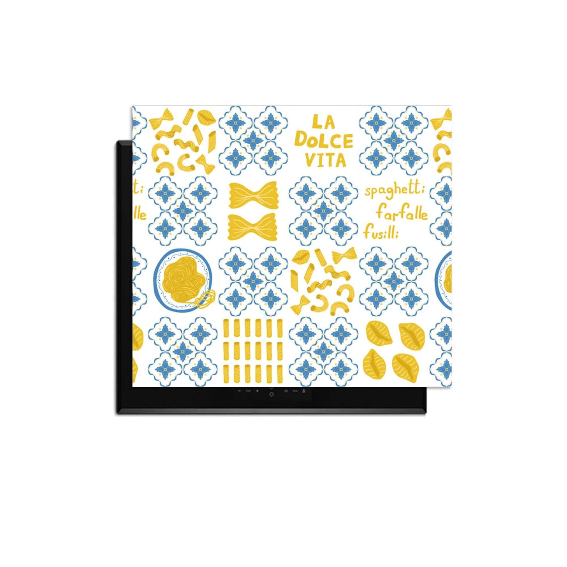 Pasta Tiles - Herdabdeckplatte mit italienischen Kachelmotiven, schützt Induktionskochfeld mit verspieltem Pasta-Design.